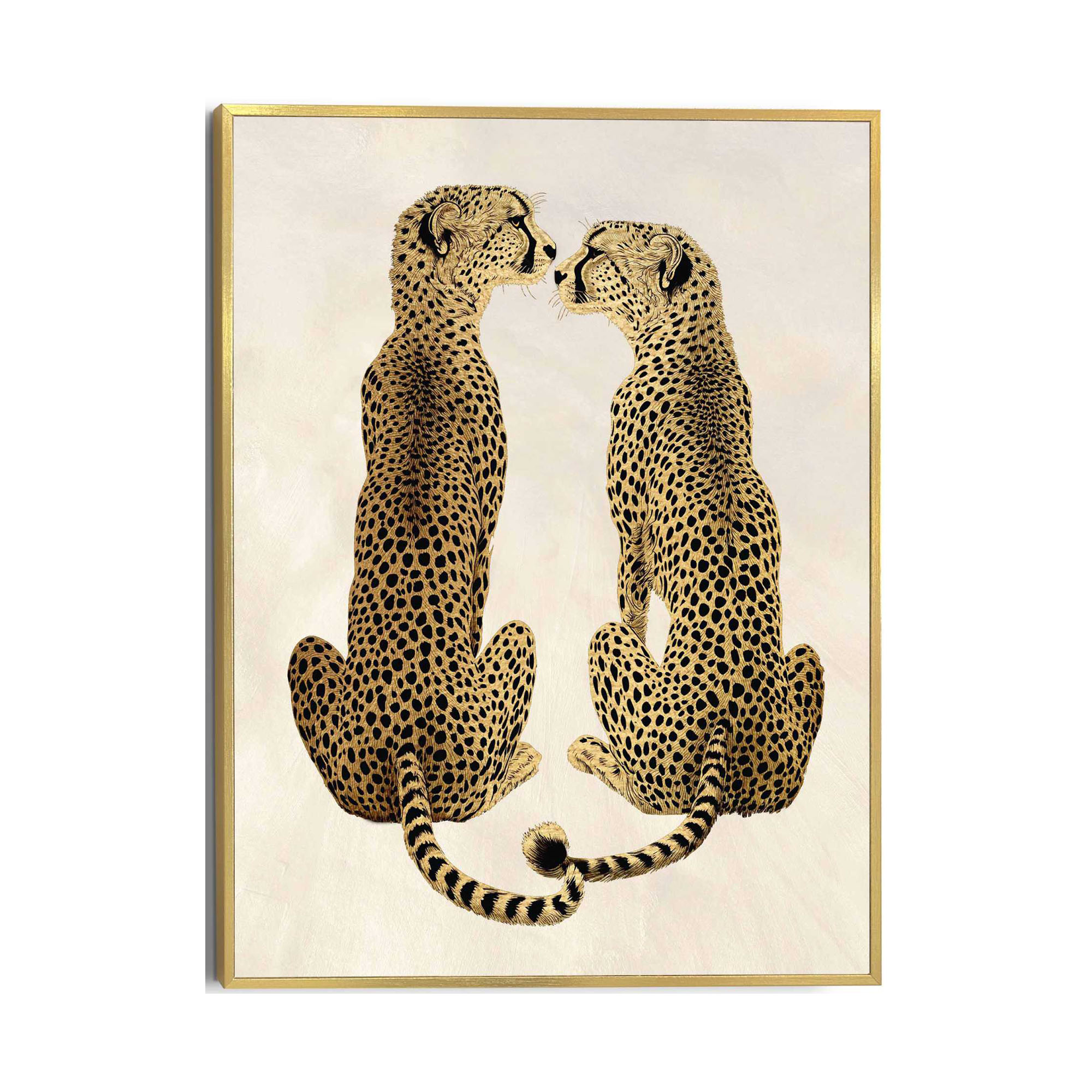 Frontansicht des Wandbilds „Loving Cheetas“ in Gelb, Größe 30 × 40 cm; das vollständige Motiv ist zu sehen.