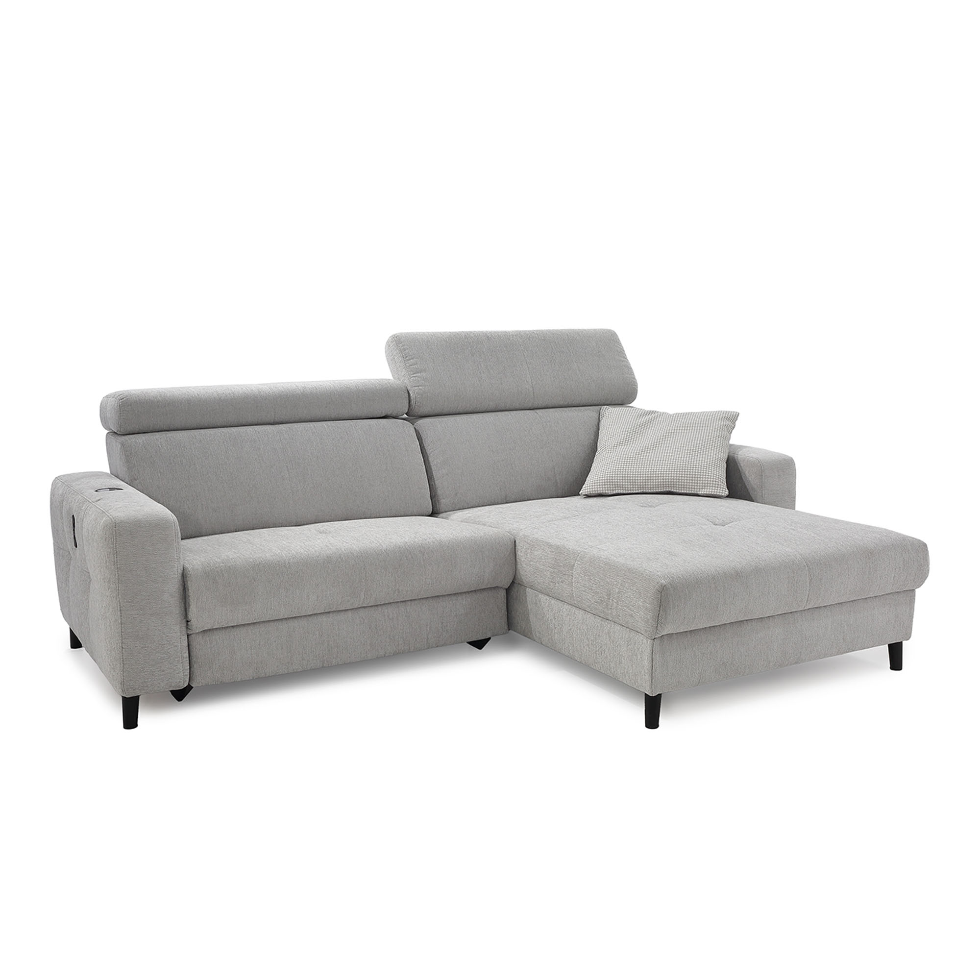 Hellgraues Ecksofa mit individuell verstellbarer Kopfstütze und Ottomane