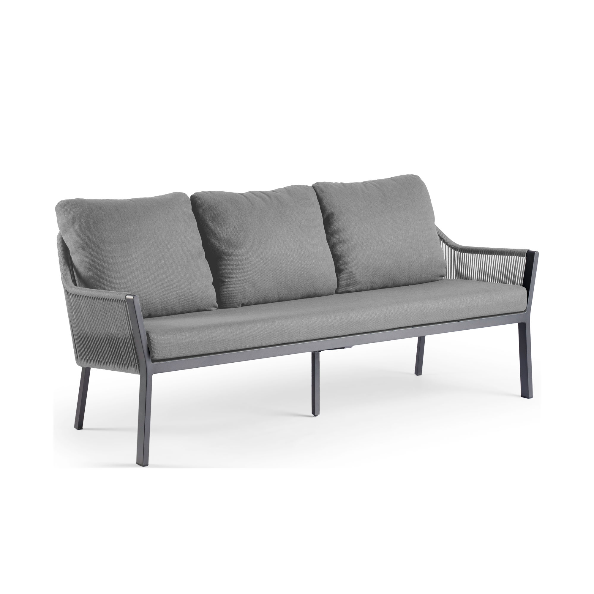 Dining Bank 3-Sitzer mit Aluminiumgestell in Charcoal-Farbe und Sitz-/Rückenbezug in Charcoal, Frontansicht