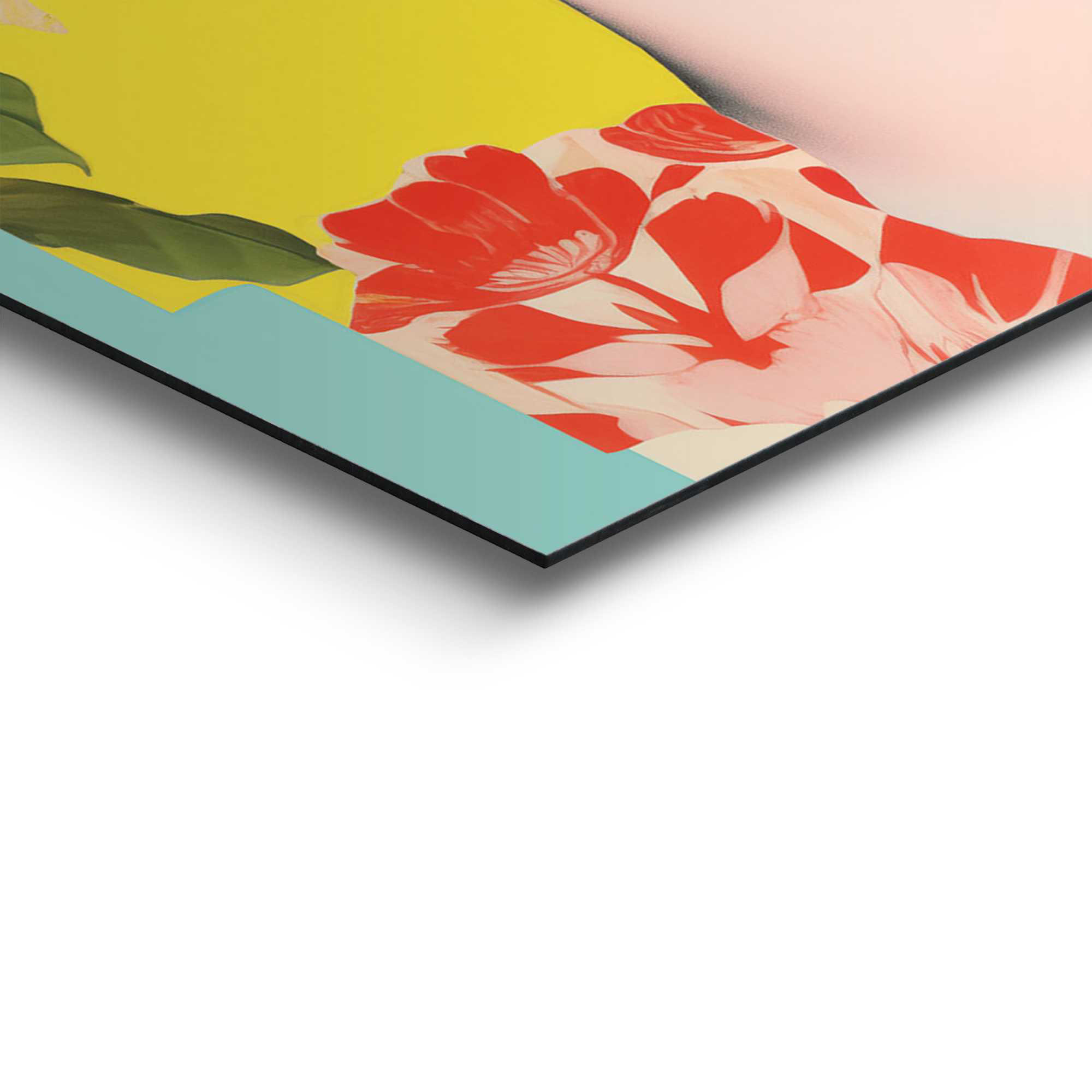 Detailaufnahme einer Ecke des Wandbilds „Frida Pop“, 60 × 90 cm; Oberfläche, Kante und Materialstärke sind sichtbar.