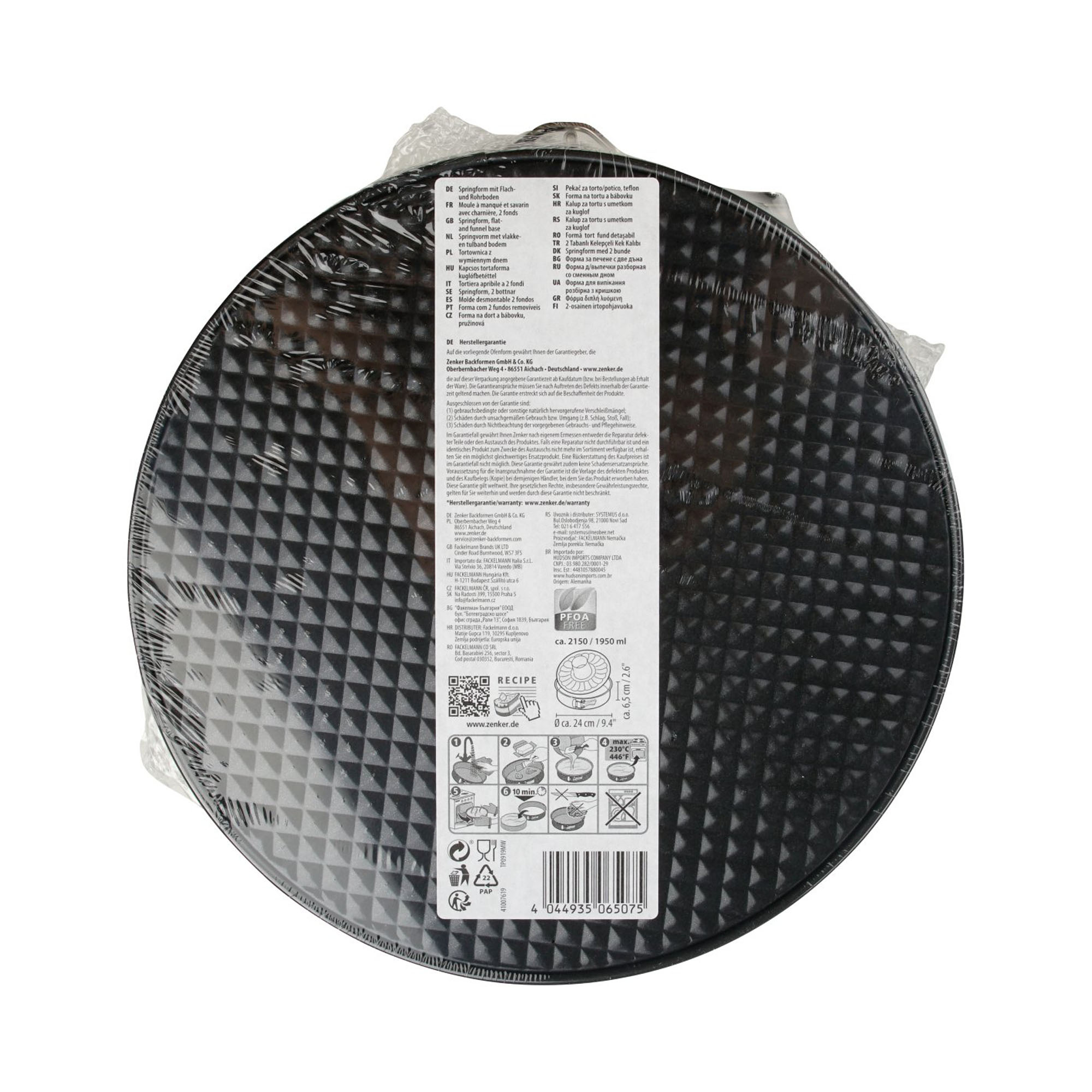 Unterseite der 24 cm Springform mit Struktur und Produktaufkleber