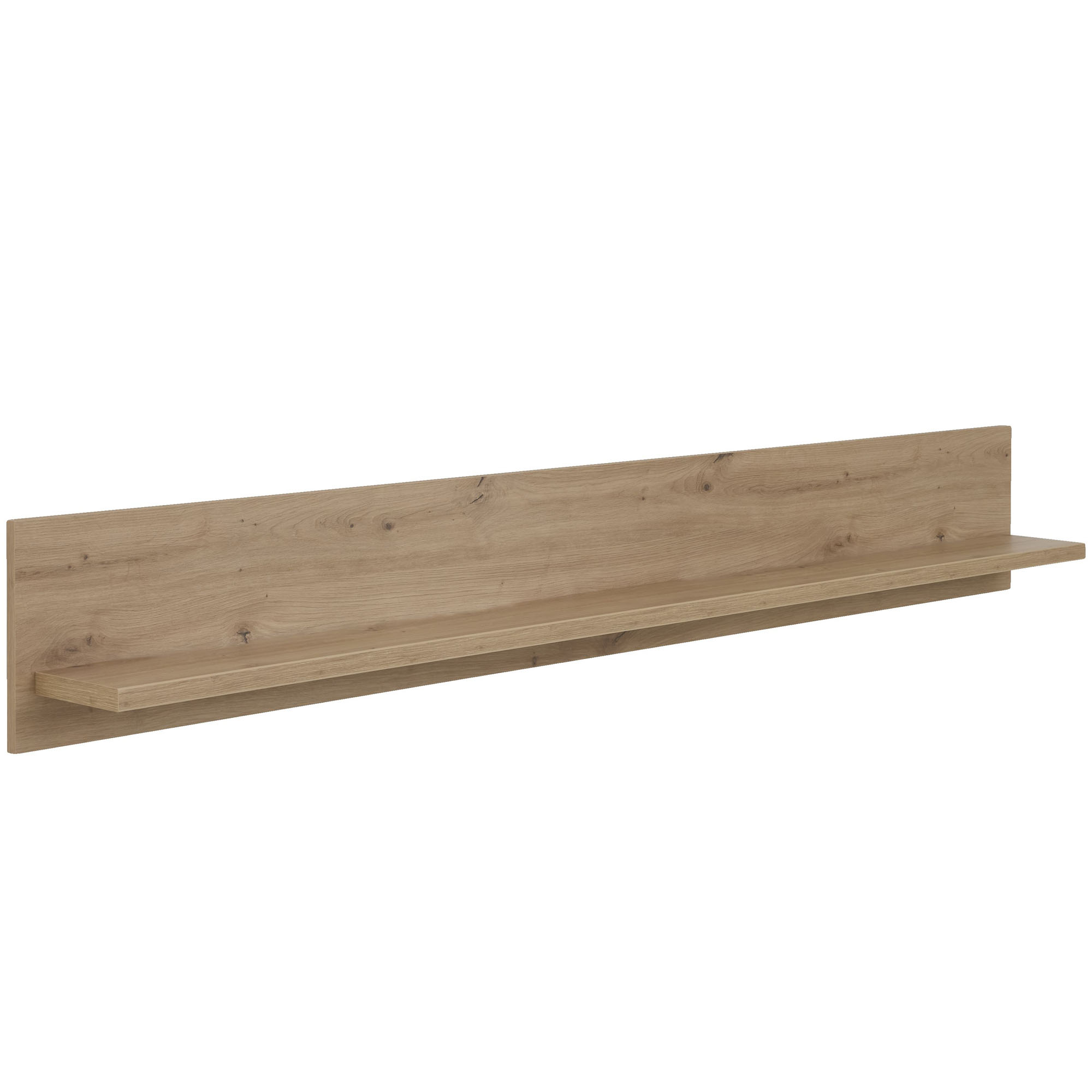 Interliving 2110 Wandboard in Holzoptik mit Rückwand und Ablage aus schräger Ansicht