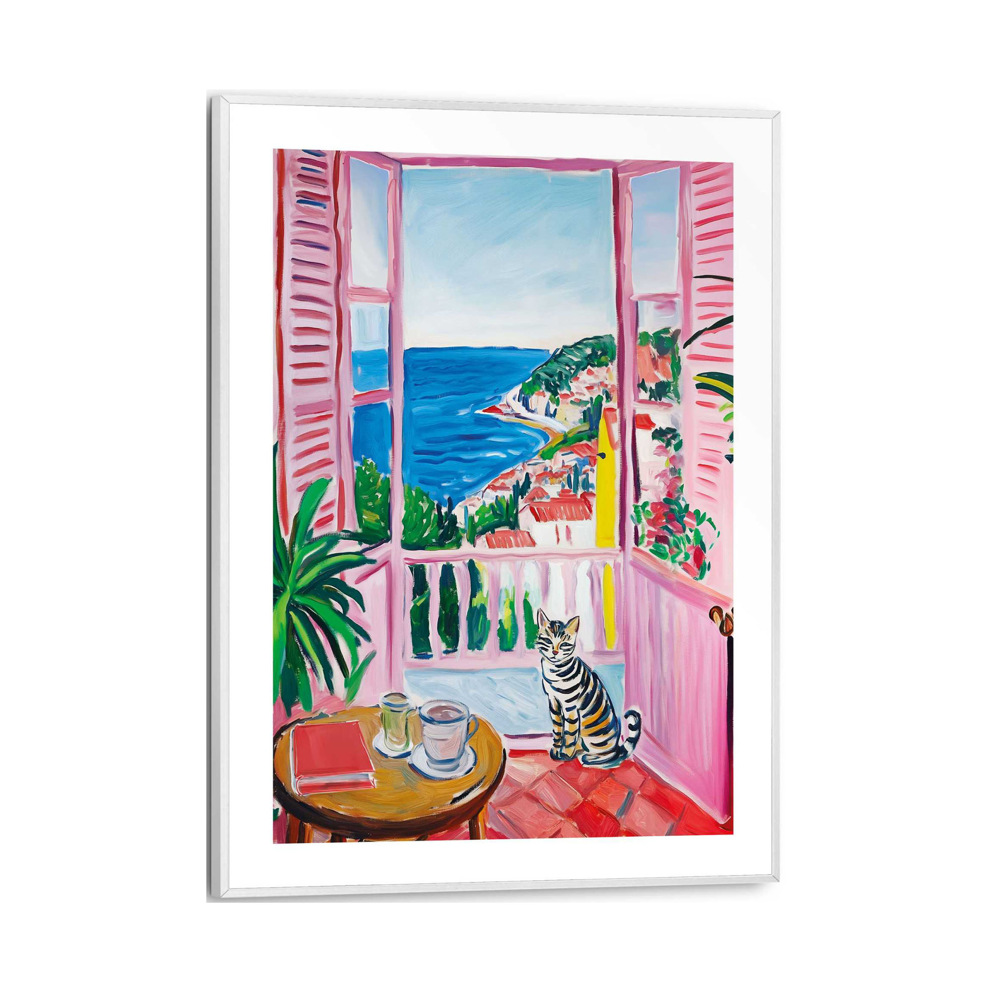 Frontansicht des Wandbilds „Balcony Holiday“ in Mehrfarbig, Größe 30 × 40 cm; das vollständige Motiv ist zu sehen.
