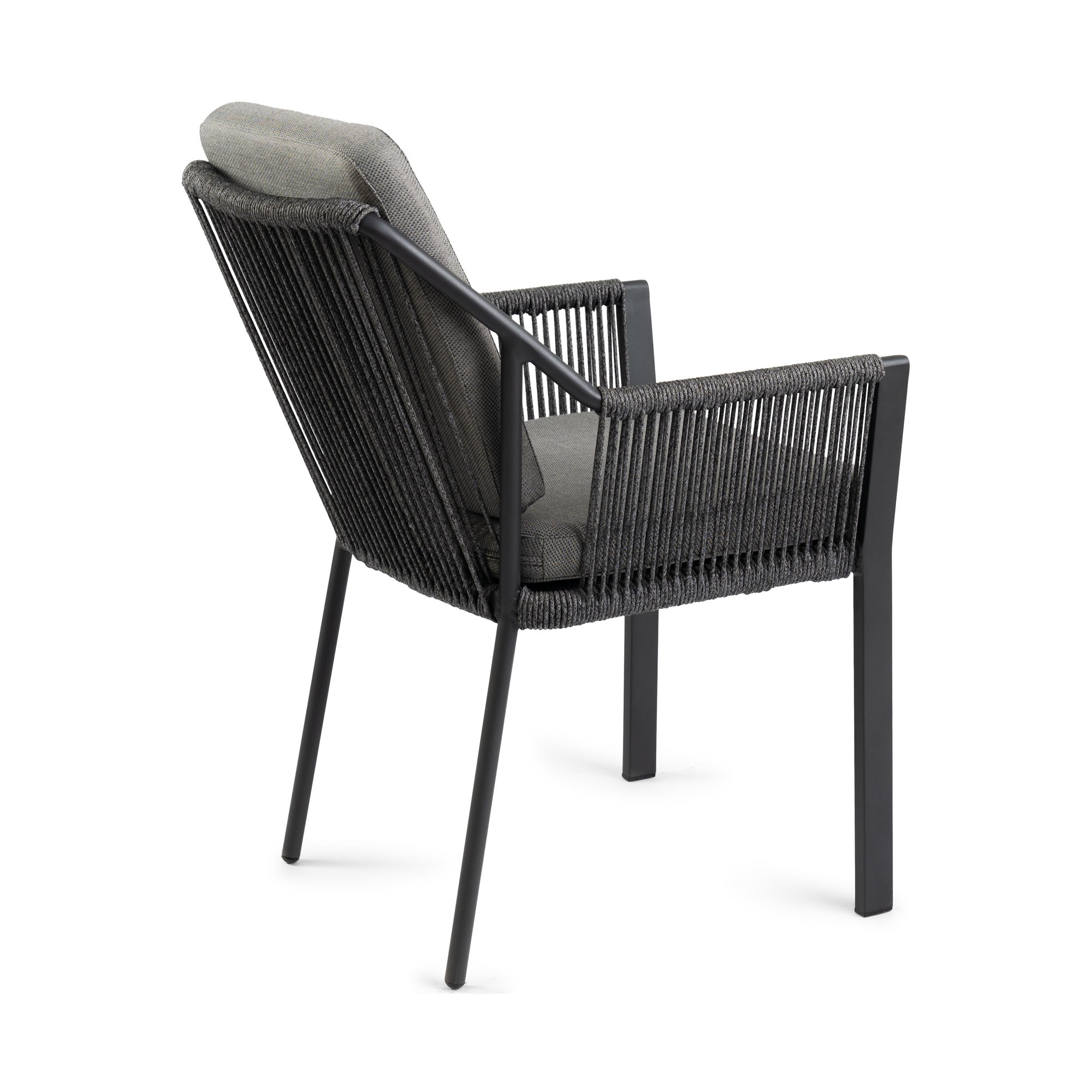 Dining Chair mit Gestell in Charcoal-Farbe und Sitz-/Rückenbezug in Charcoal, Schrägansicht