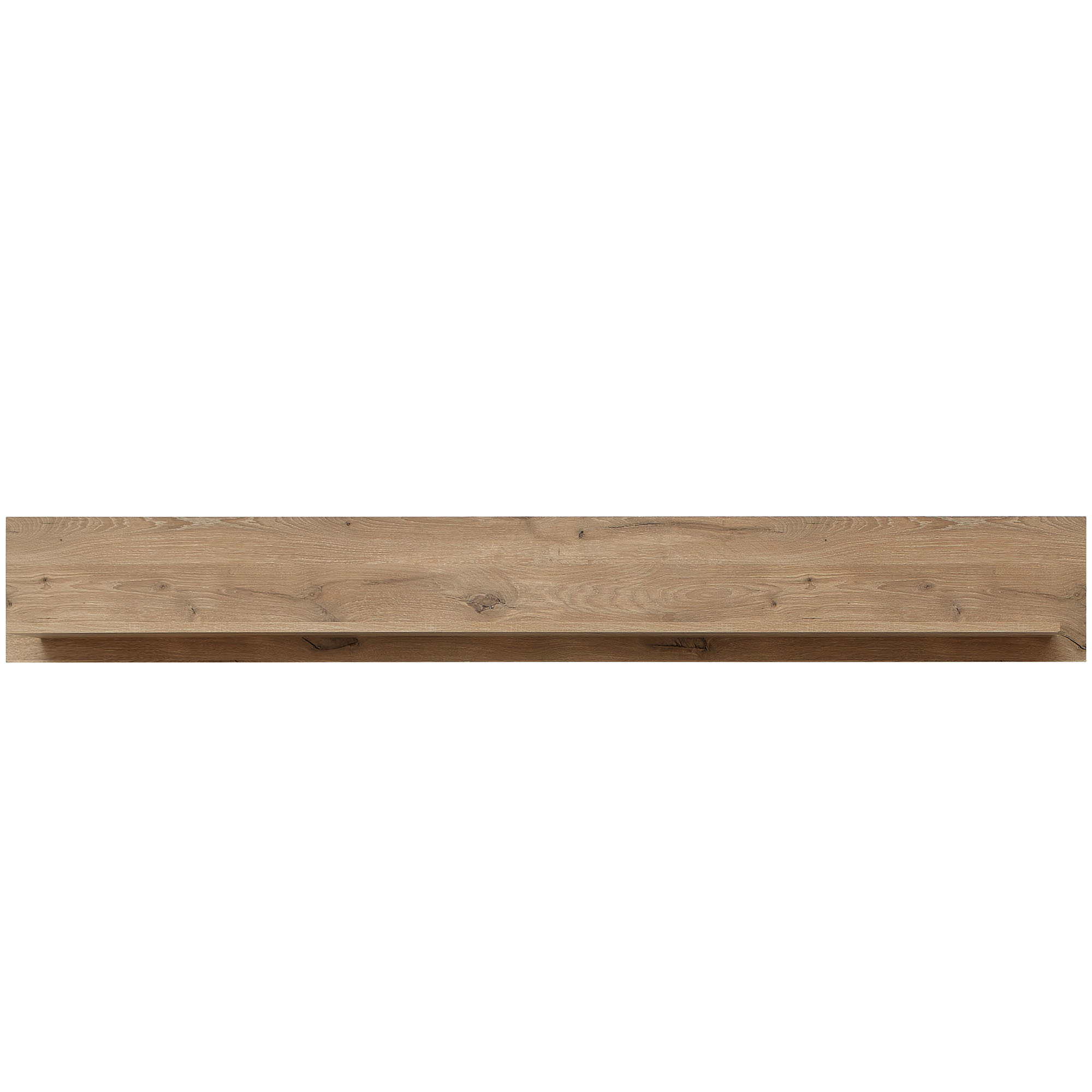 Ein schlichtes Wandboard in Holzoptik, ohne Dekoration, frontal aufgenommen vor weißem Hintergrund.