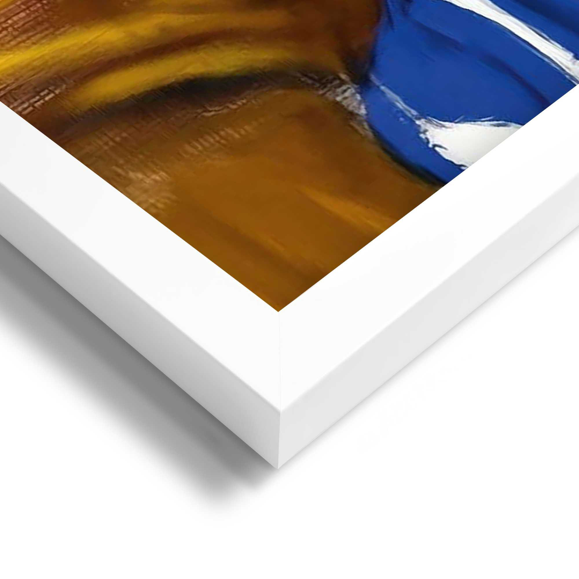 Detailaufnahme einer Ecke des Wandbilds „Coffee Break“, 50 × 70 cm; Oberfläche, Kante und Materialstärke sind sichtbar.