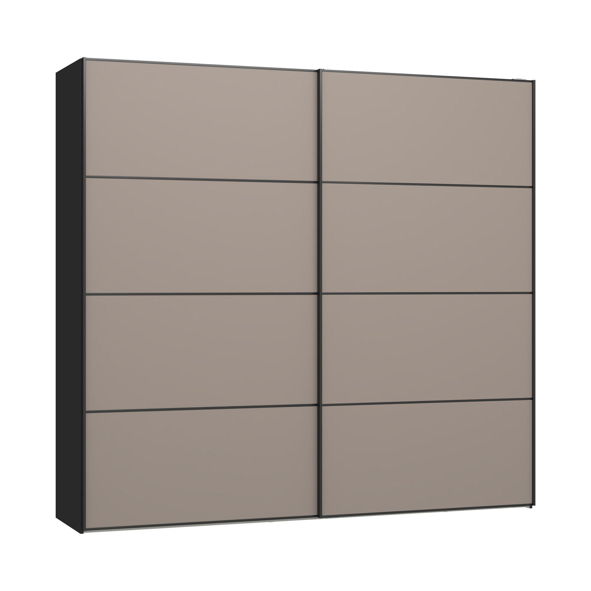 Schwebetürenschrank mit zwei geschlossenen Schiebetüren und horizontaler Gliederung