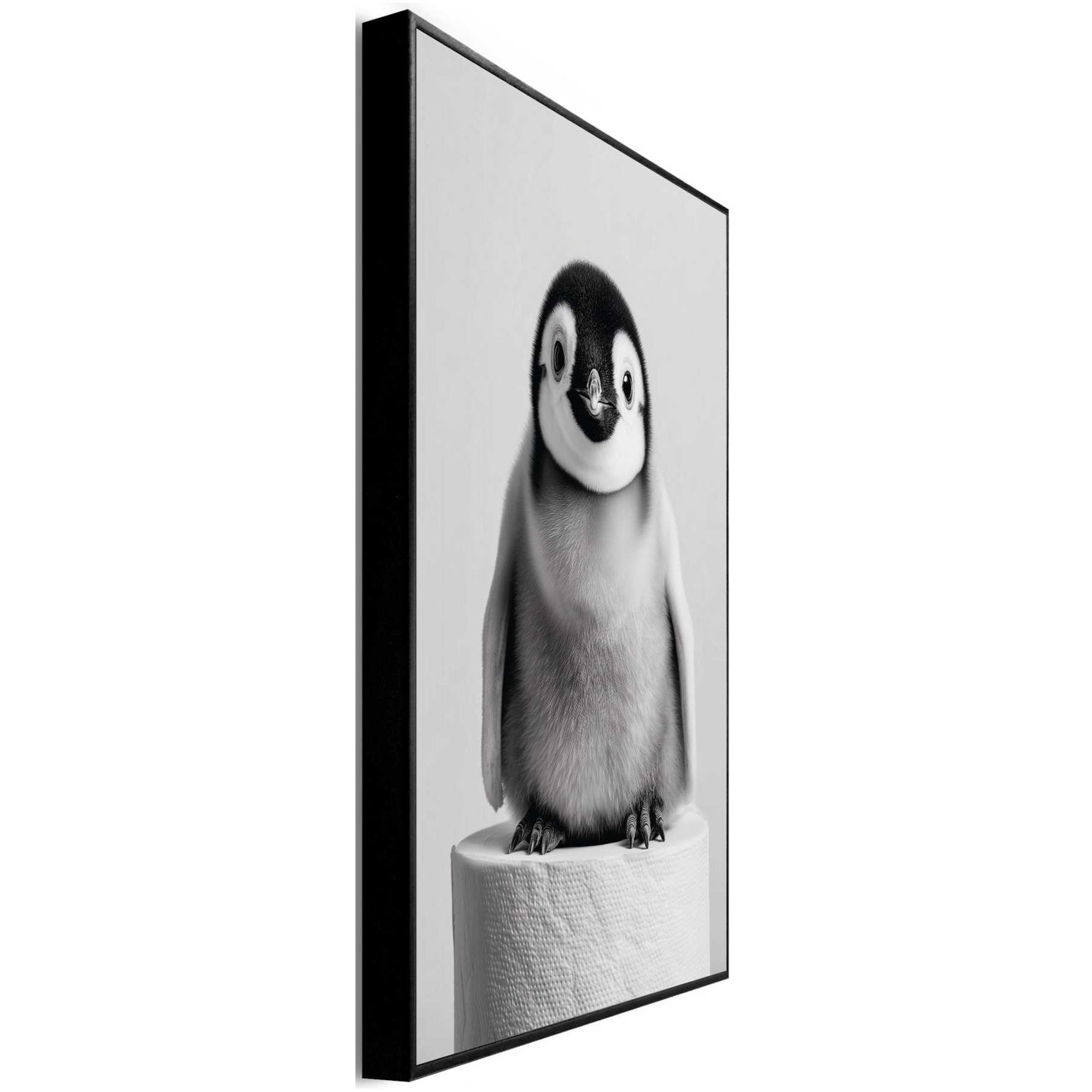 Seitliche Schrägansicht des Wandbilds „Penguin Paper“, 20 × 30 cm; Profil, Kante und Tiefe des Bildes sind erkennbar.