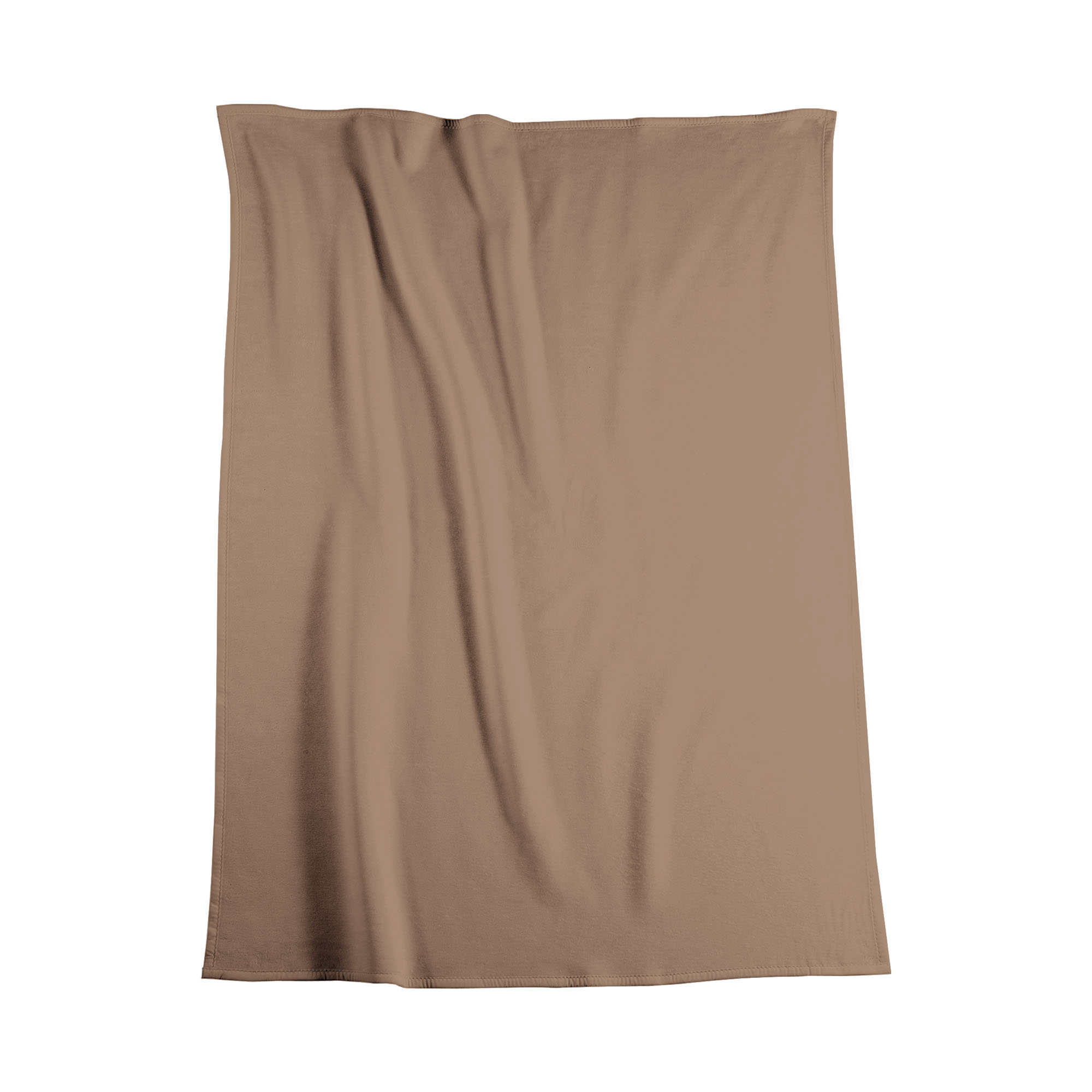 Flach ausgebreitete Wohndecke CottonSense palisade in einfarbigem Taupe mit geraden Kanten.