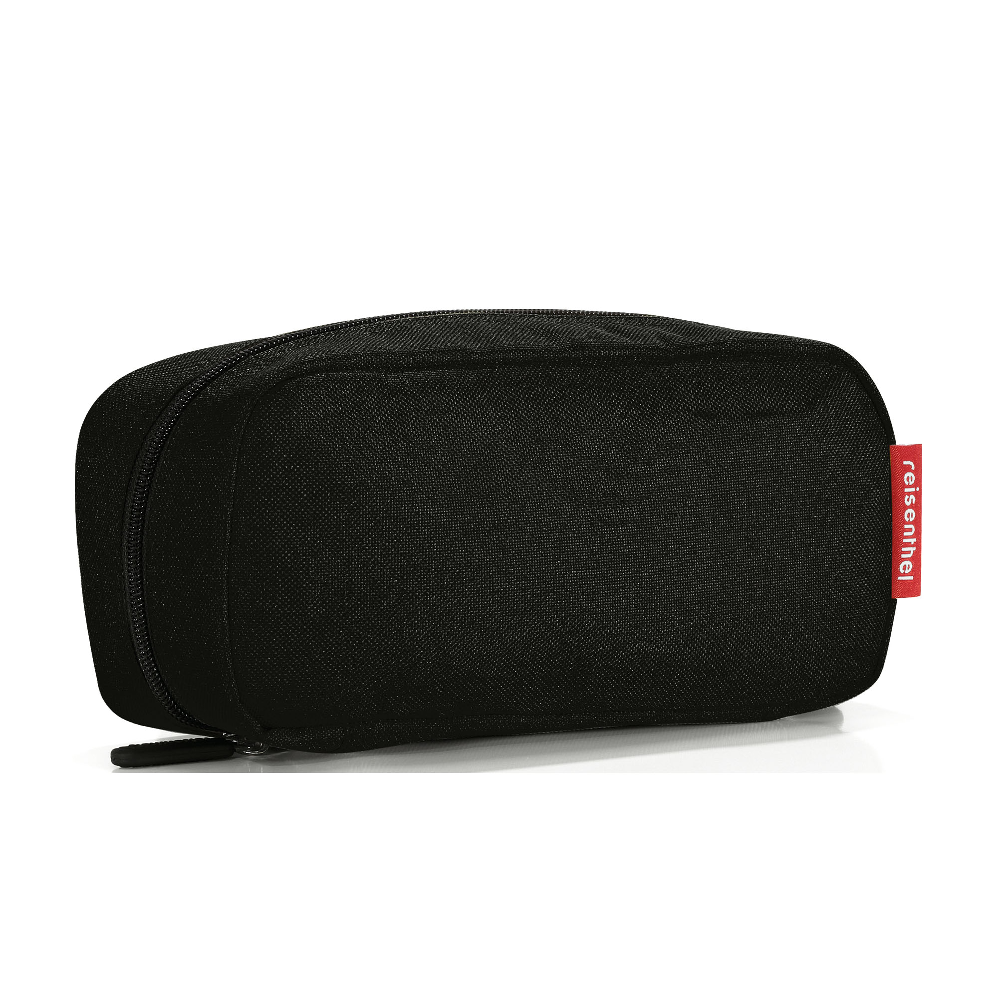 Schwarze Reisenthel Kosmetiktasche aus strapazierfähigem Material mit umlaufendem Reißverschluss auf hellem Hintergrund