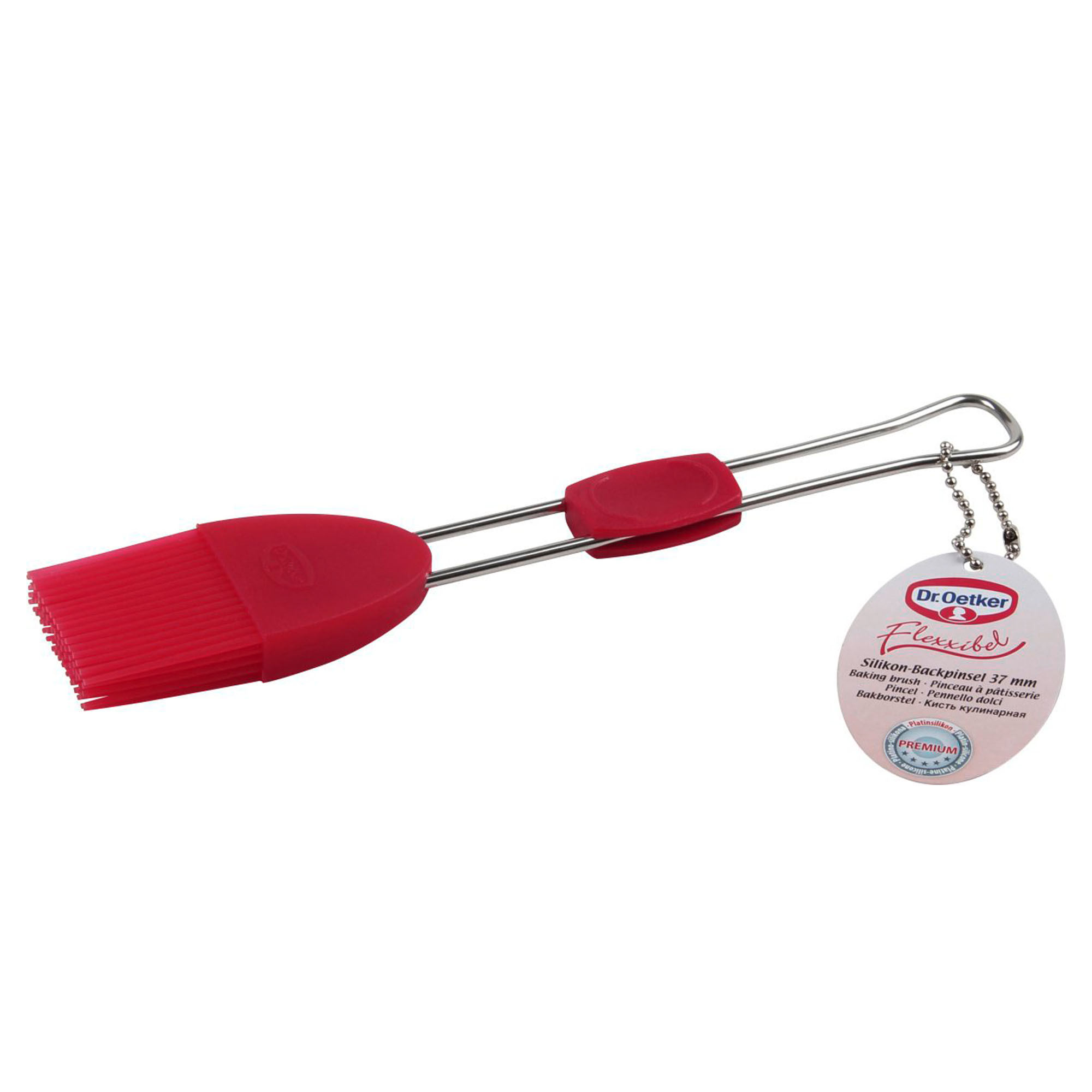 Verpackung eines roten Silikon Backpinsels 37 mm