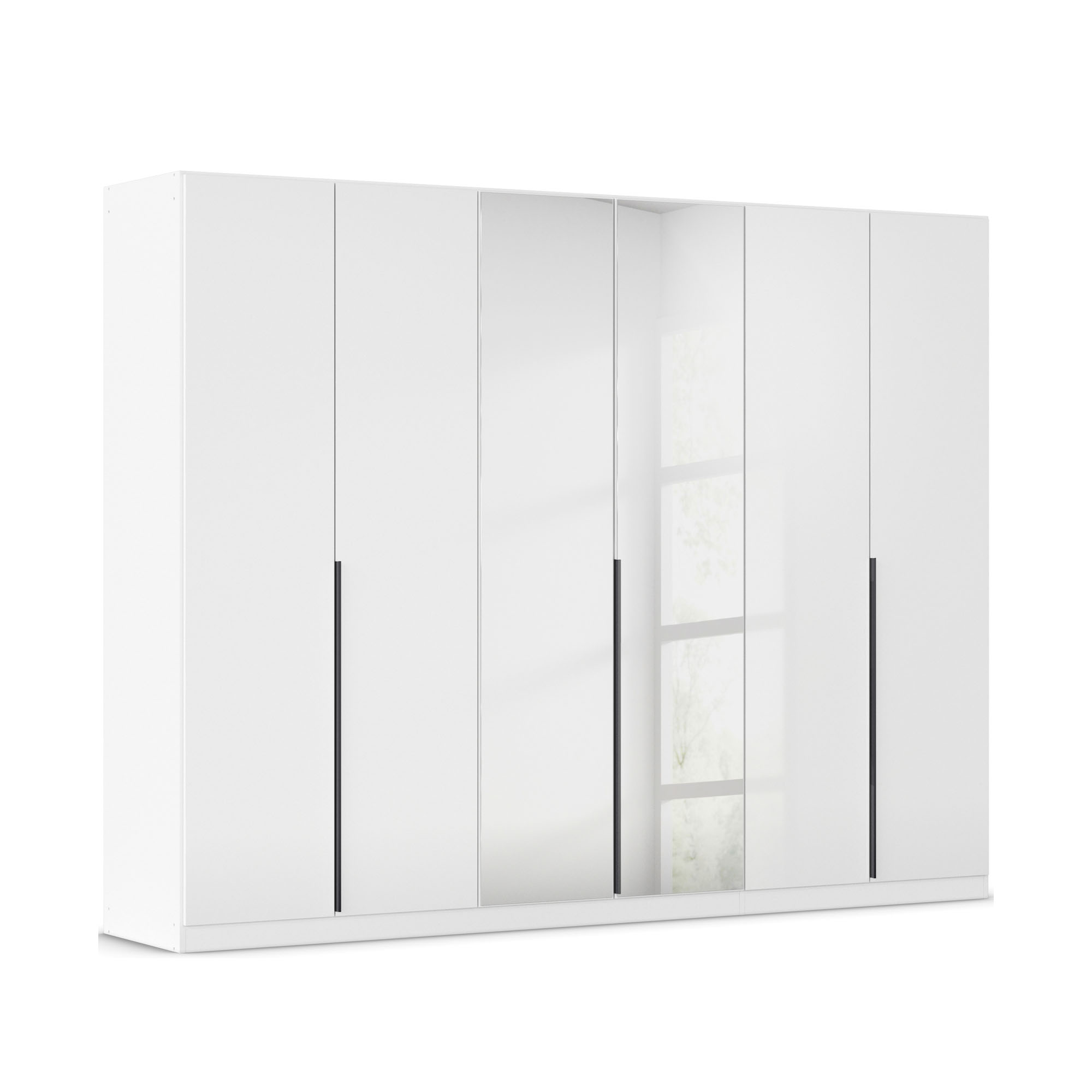 Drehtürenschrank 6-türig 2 Spiegeltüren Hochglanz weiß