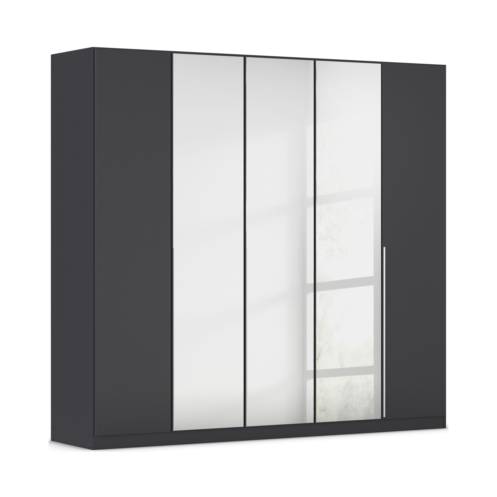 Drehtürenschrank 4-türig 2 Spiegeltüren Spiegel/Glas teilaufgelegt grau metallic