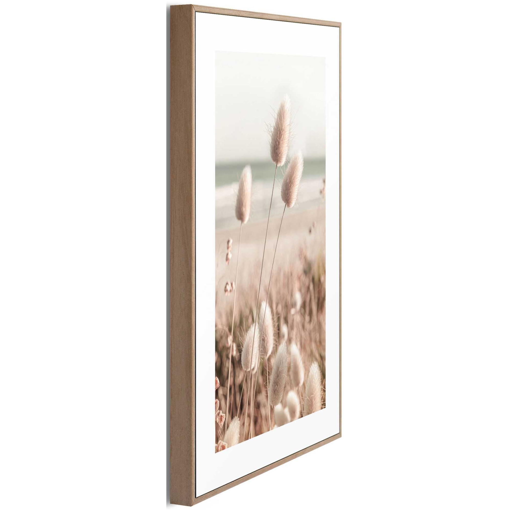 Seitliche Schrägansicht des Wandbilds „Romantic Grasses“, 20 × 30 cm; Profil, Kante und Tiefe des Bildes sind erkennbar.