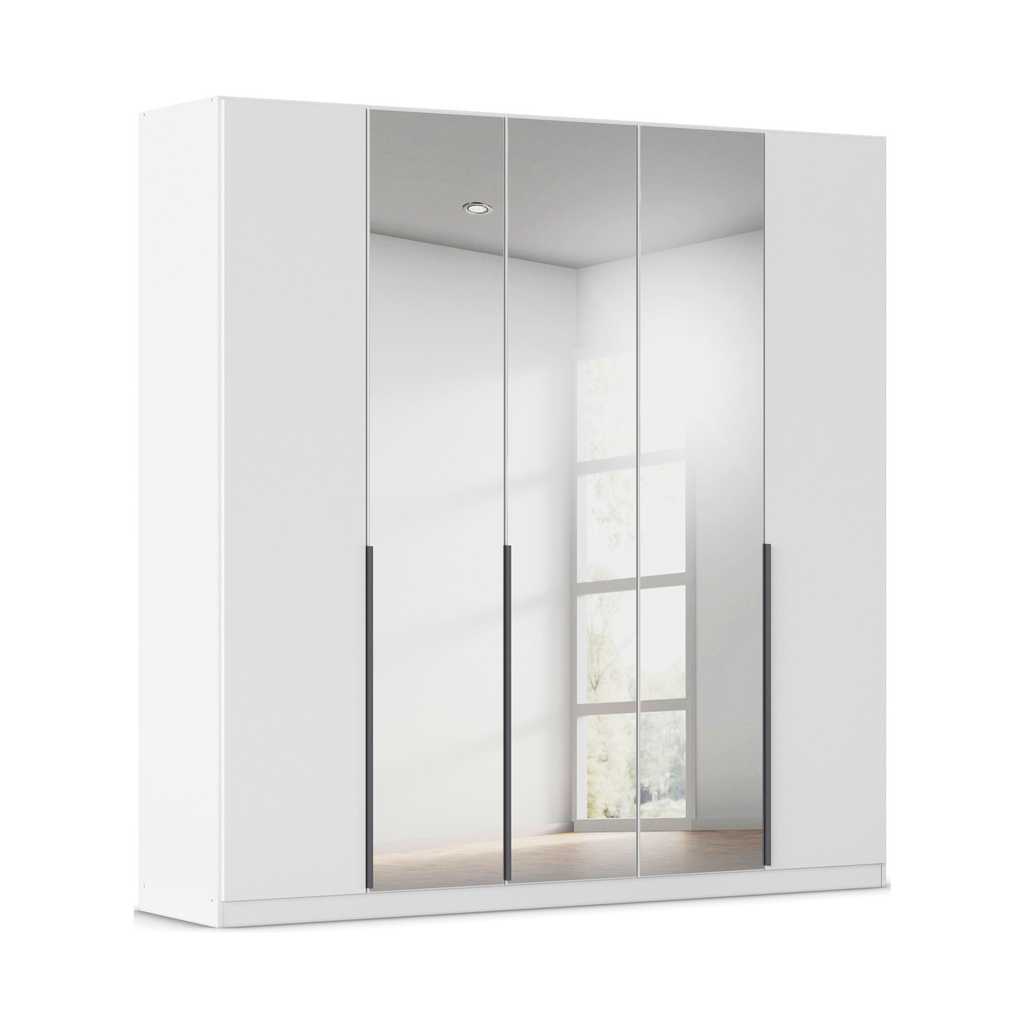 Drehtürenschrank 4-türig 2 Spiegeltüren Spiegel/Glas teilaufgelegt alpinweiß