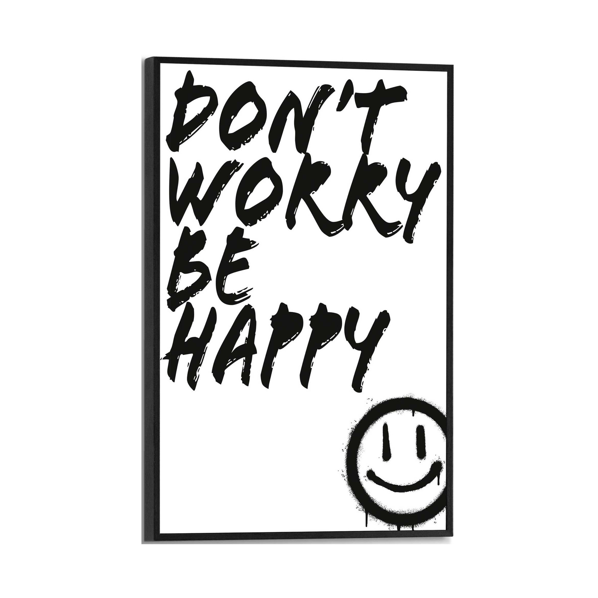 Frontansicht des Wandbilds „Don't Worry“ in Schwarz-Weiß, Größe 20 × 30 cm; das vollständige Motiv ist zu sehen.