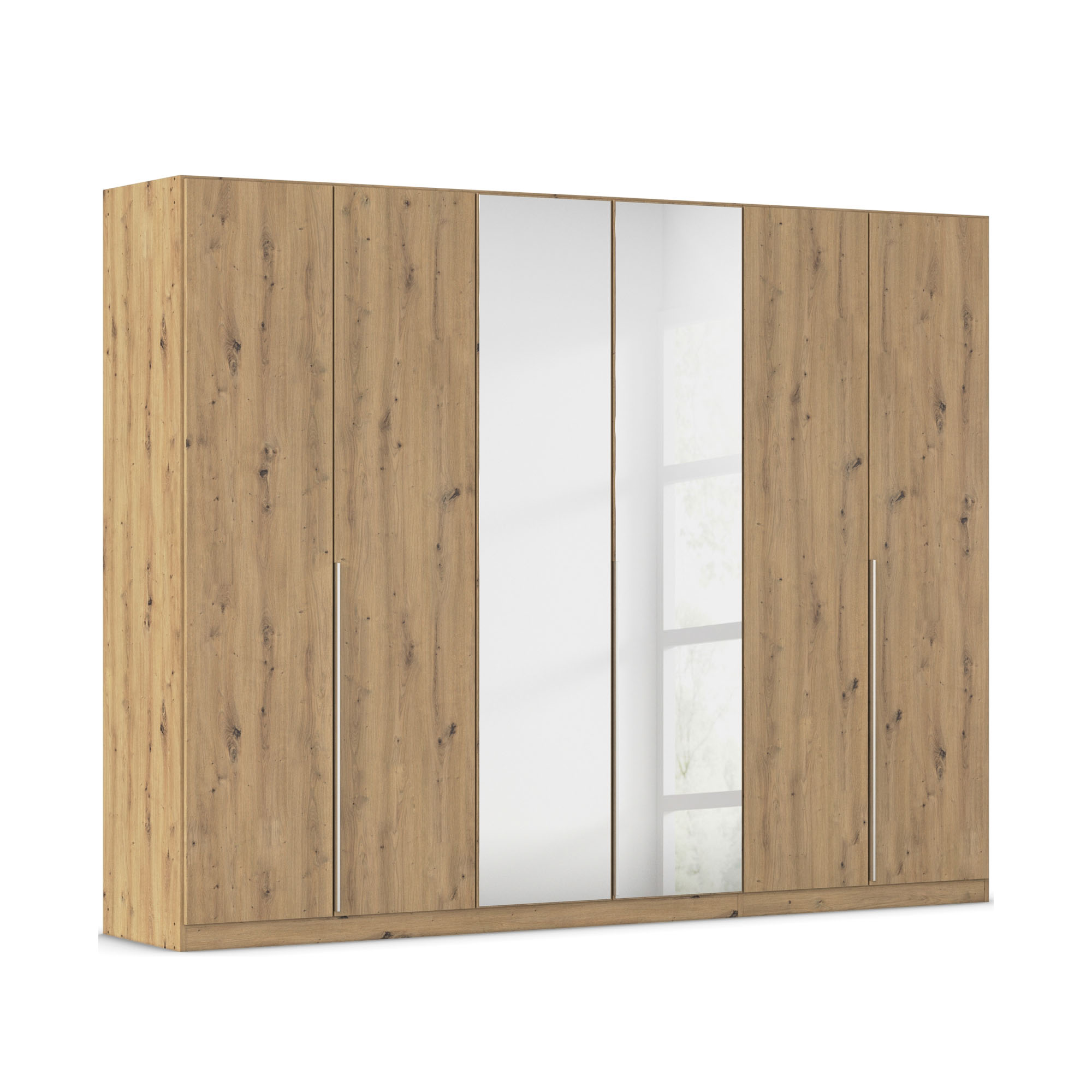 Drehtürenschrank 6-türig 2 Spiegeltüren Spiegel/Glas teilaufgelegt Dekor-Druck Eiche Artisan