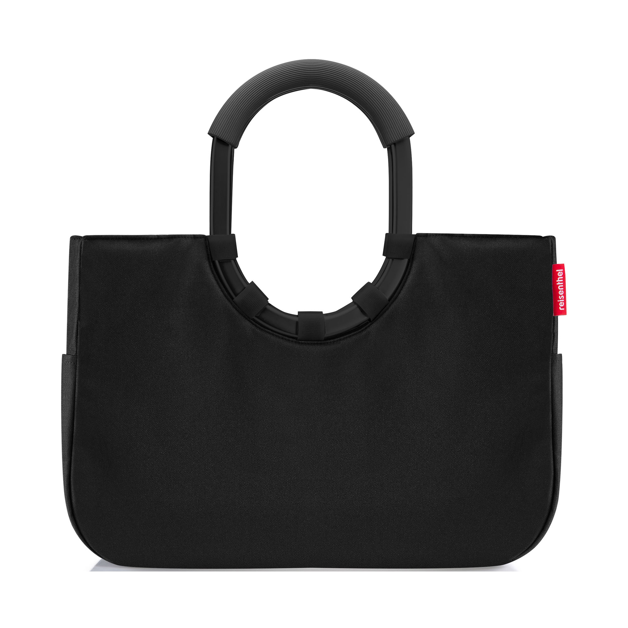 Shopper von Reisenthel, Modell Loopshopper M, in Schwarz mit schwarzen Rahmendetails, von hinten mit zwei ovalen Ringgriffen.