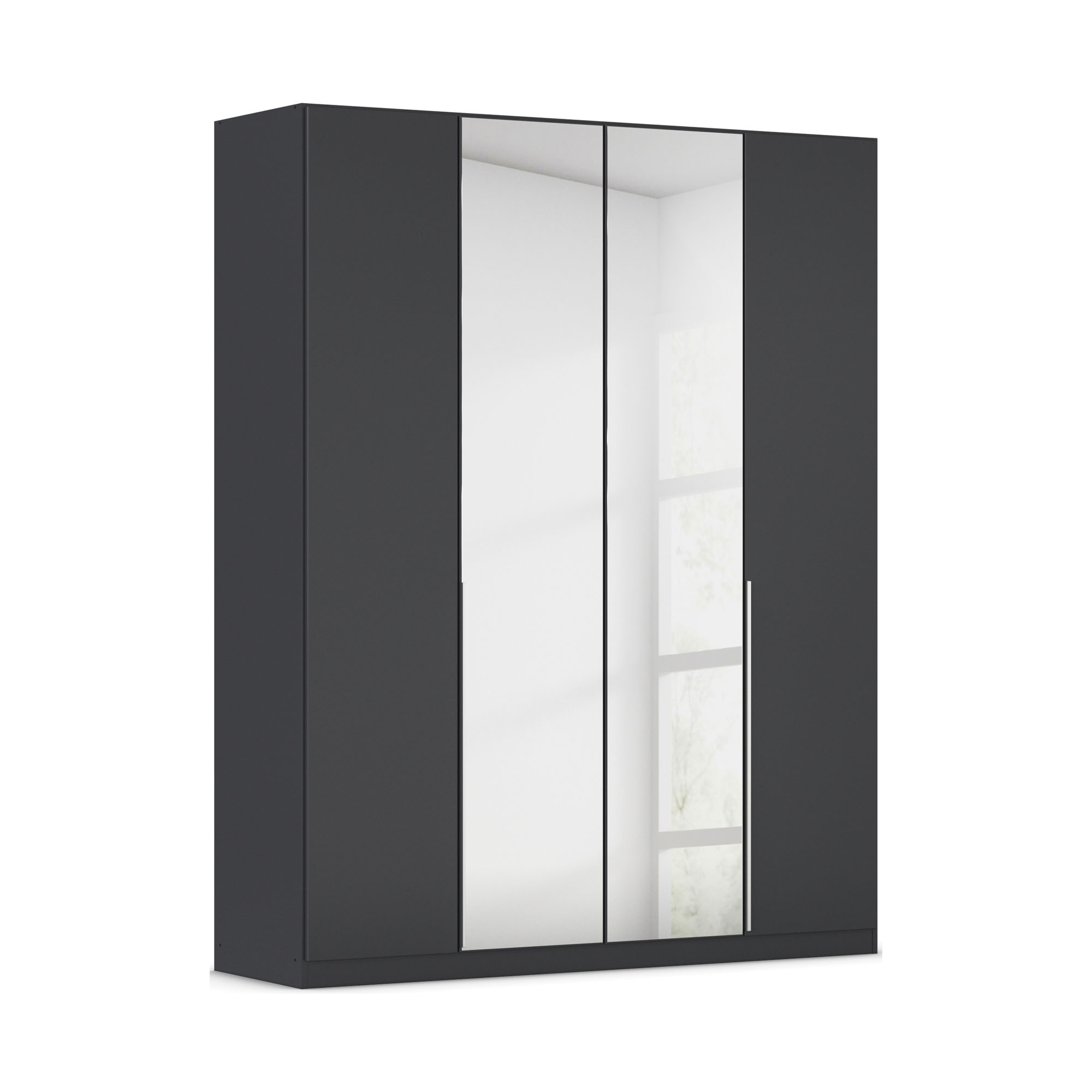 Drehtürenschrank 4-türig 2 Spiegeltüren grau metallic