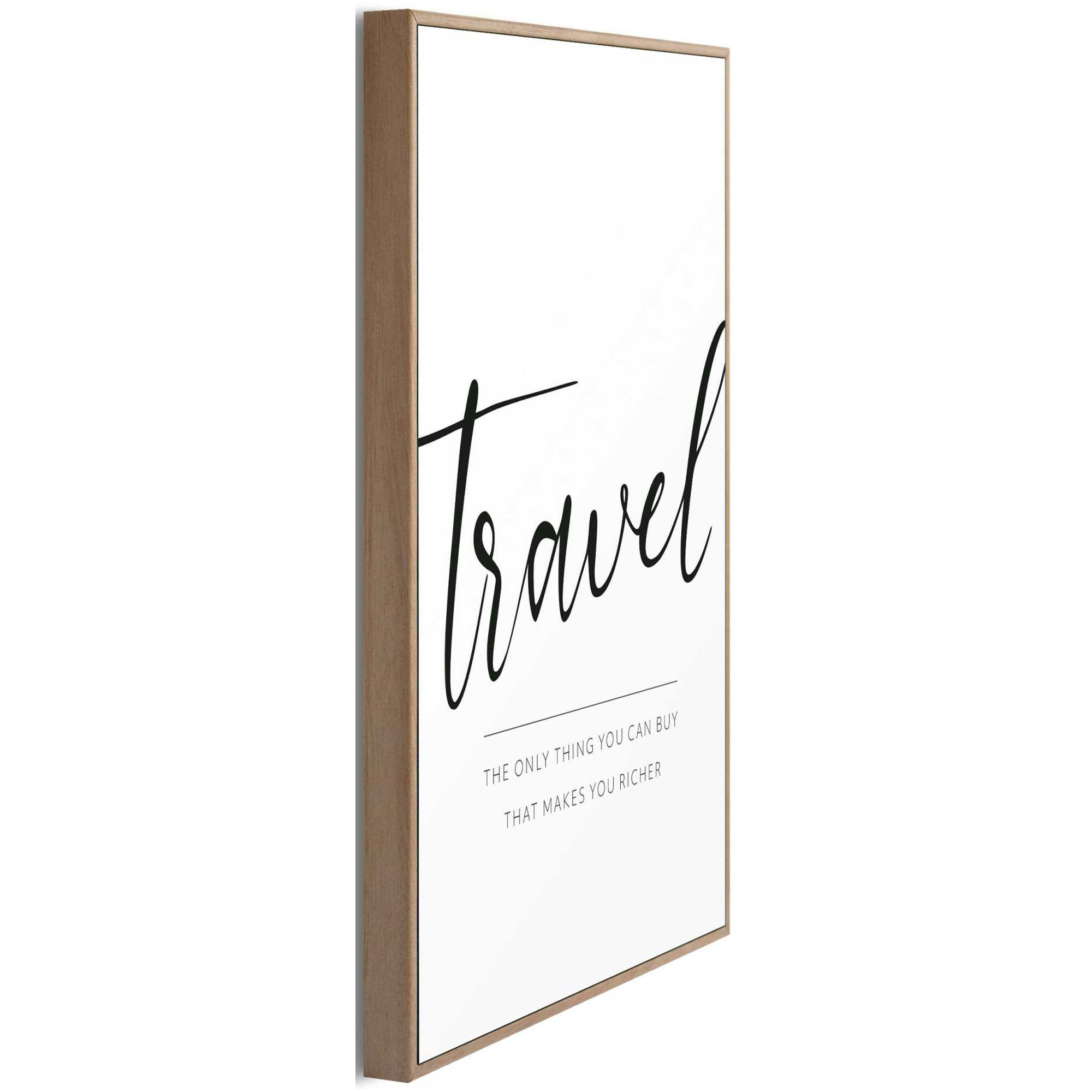 Seitliche Schrägansicht des Wandbilds „Travel“, 20 × 30 cm; Profil, Kante und Tiefe des Bildes sind erkennbar.