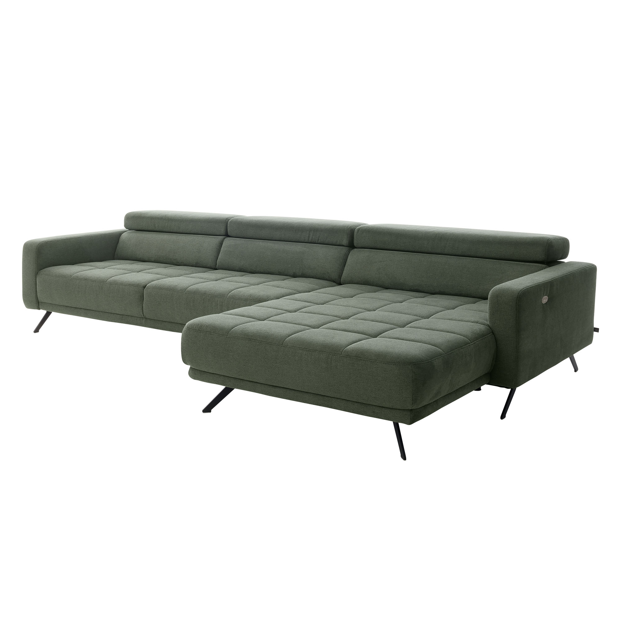 modernes grünes Ecksofa Interliving 4303 mit linker Recamiere und gesteppter Sitzfläche freigestellt