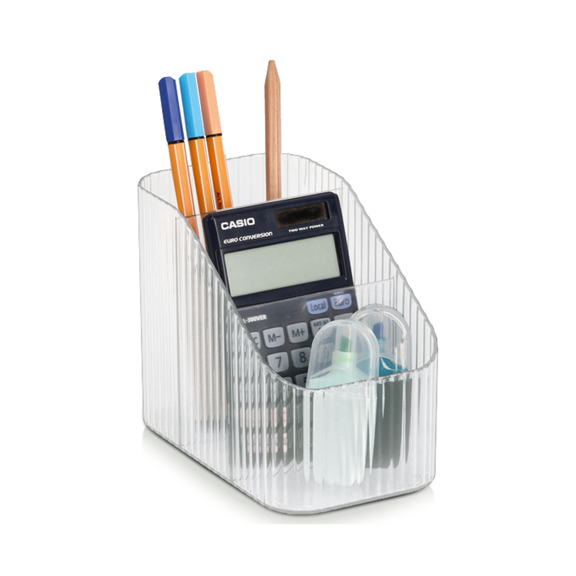 Weitere Produktansicht: Zeller Utensilien-Organizer; Farbe transparent; Material Kunststoff; Ausführung: 3 Fächer; Maße ca. 8,9 × 14,9 × 12 cm.