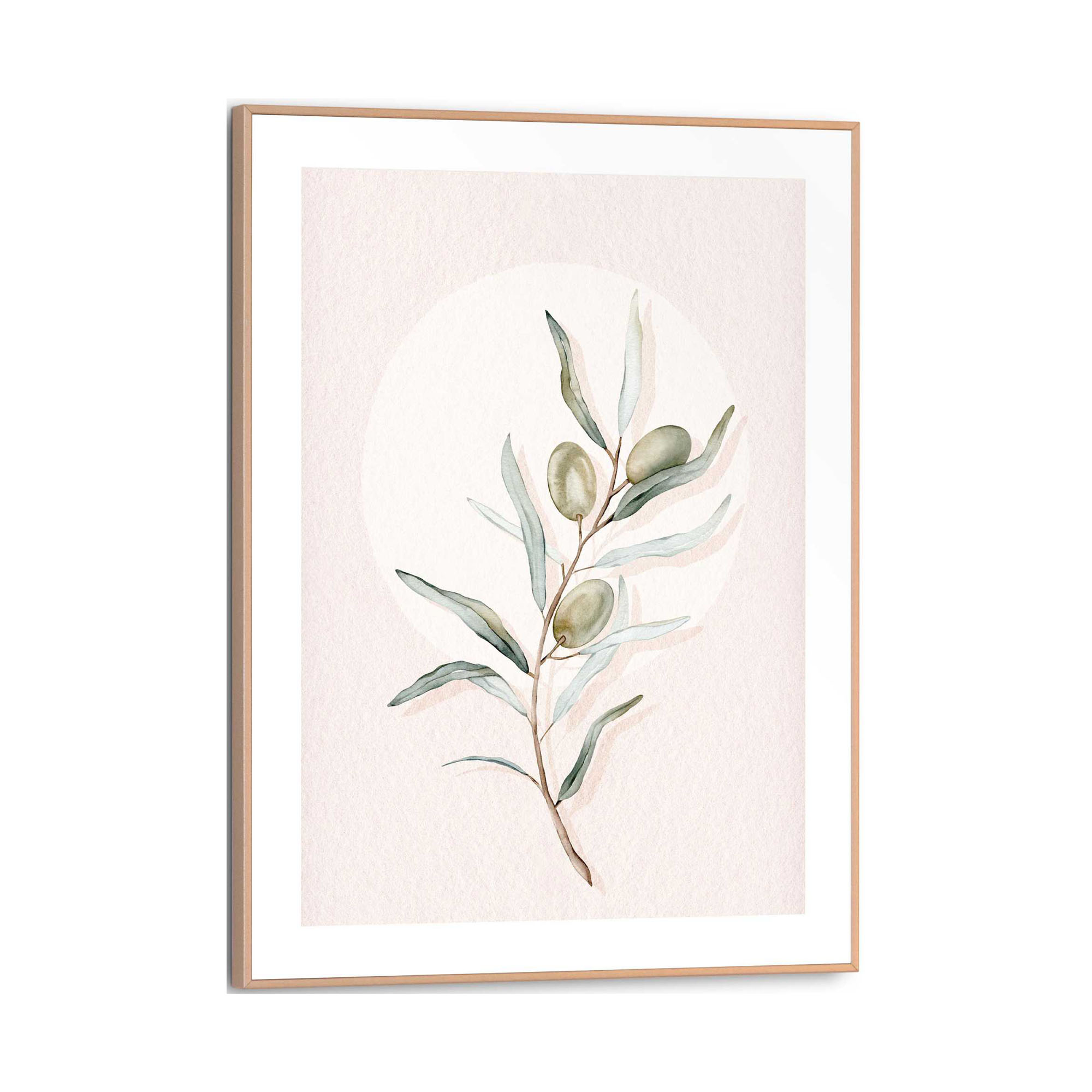 Frontansicht des Wandbilds „Circle Olives“ in Grün, Größe 30 × 40 cm; das vollständige Motiv ist zu sehen.
