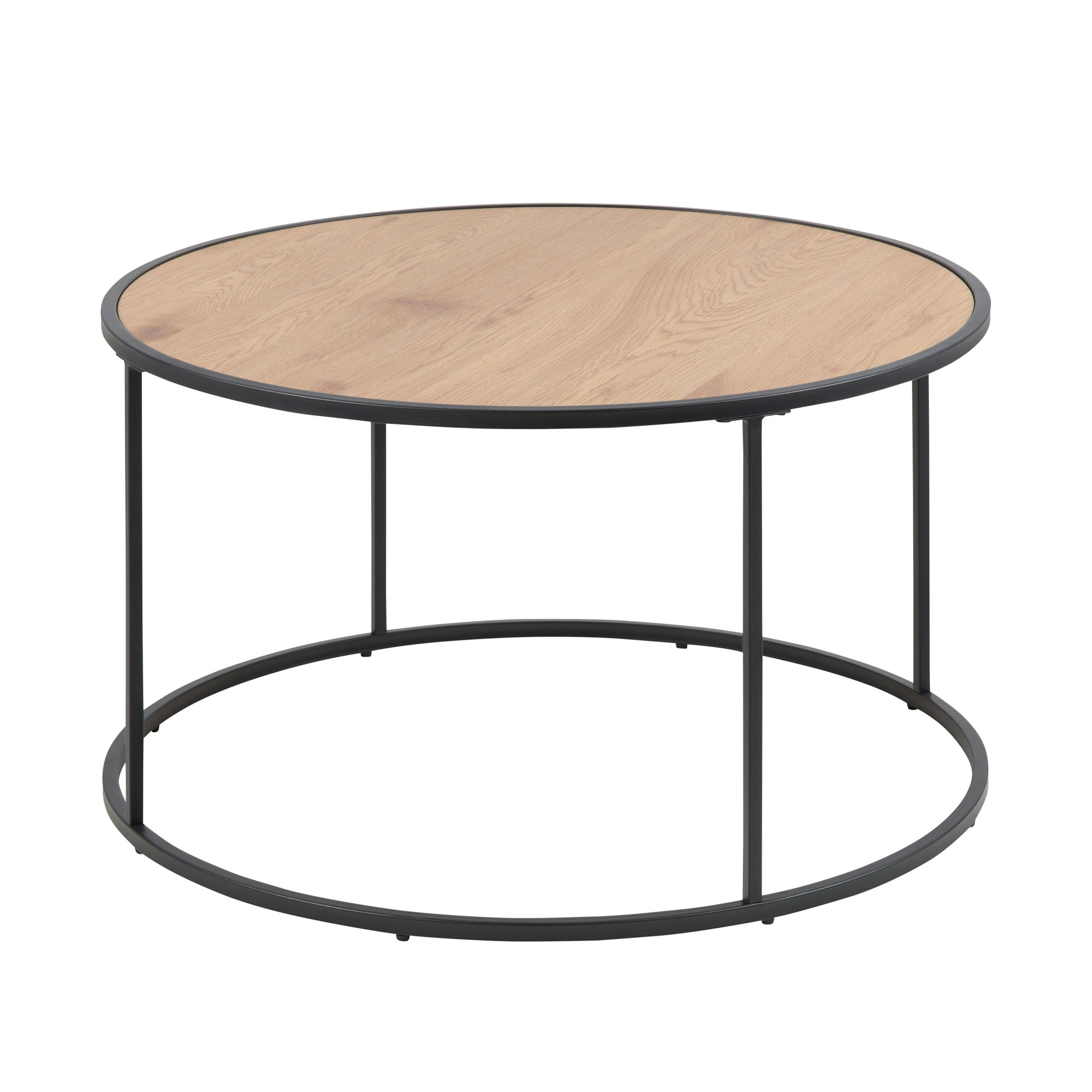 Runder Couchtisch mit Tischplatte in matt Wildeiche und Gestell in matt Schwarz