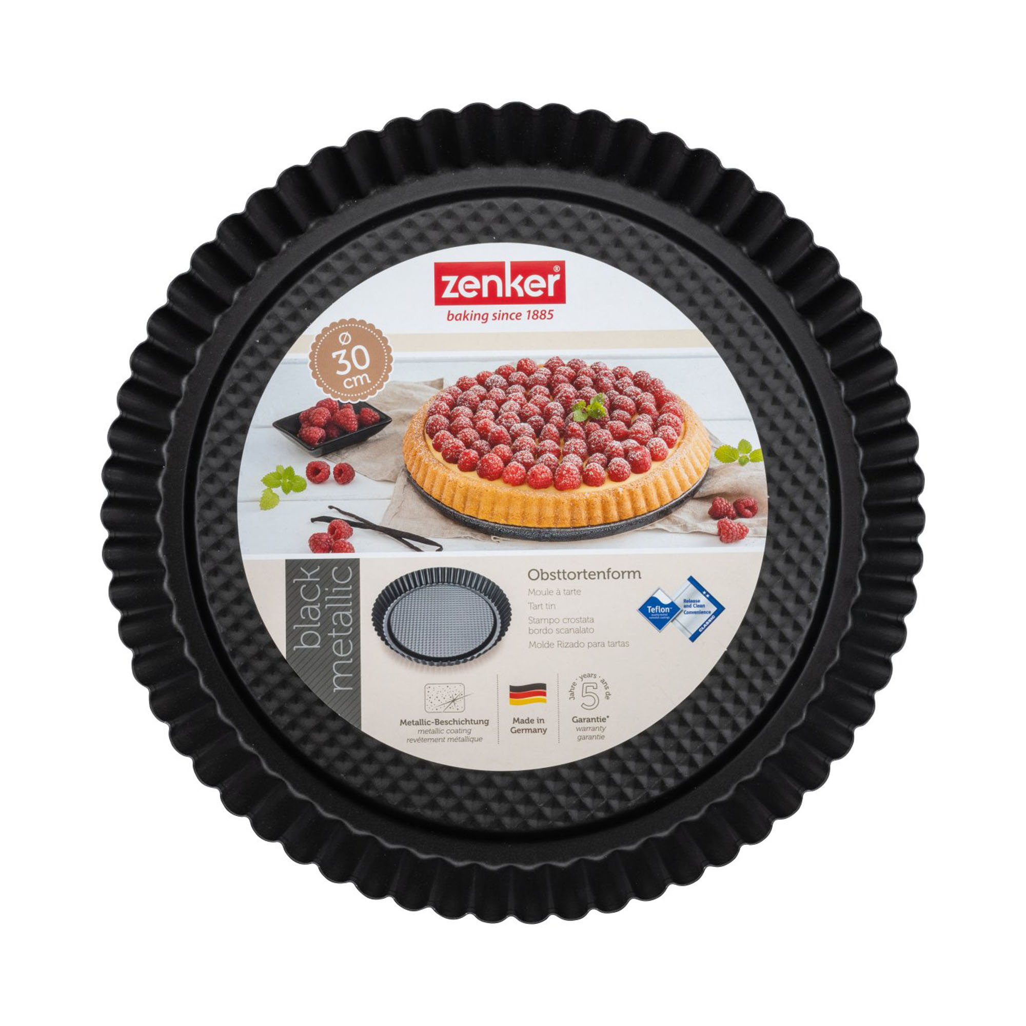Obsttortenform 30 cm mit Produktetikett eingelegt