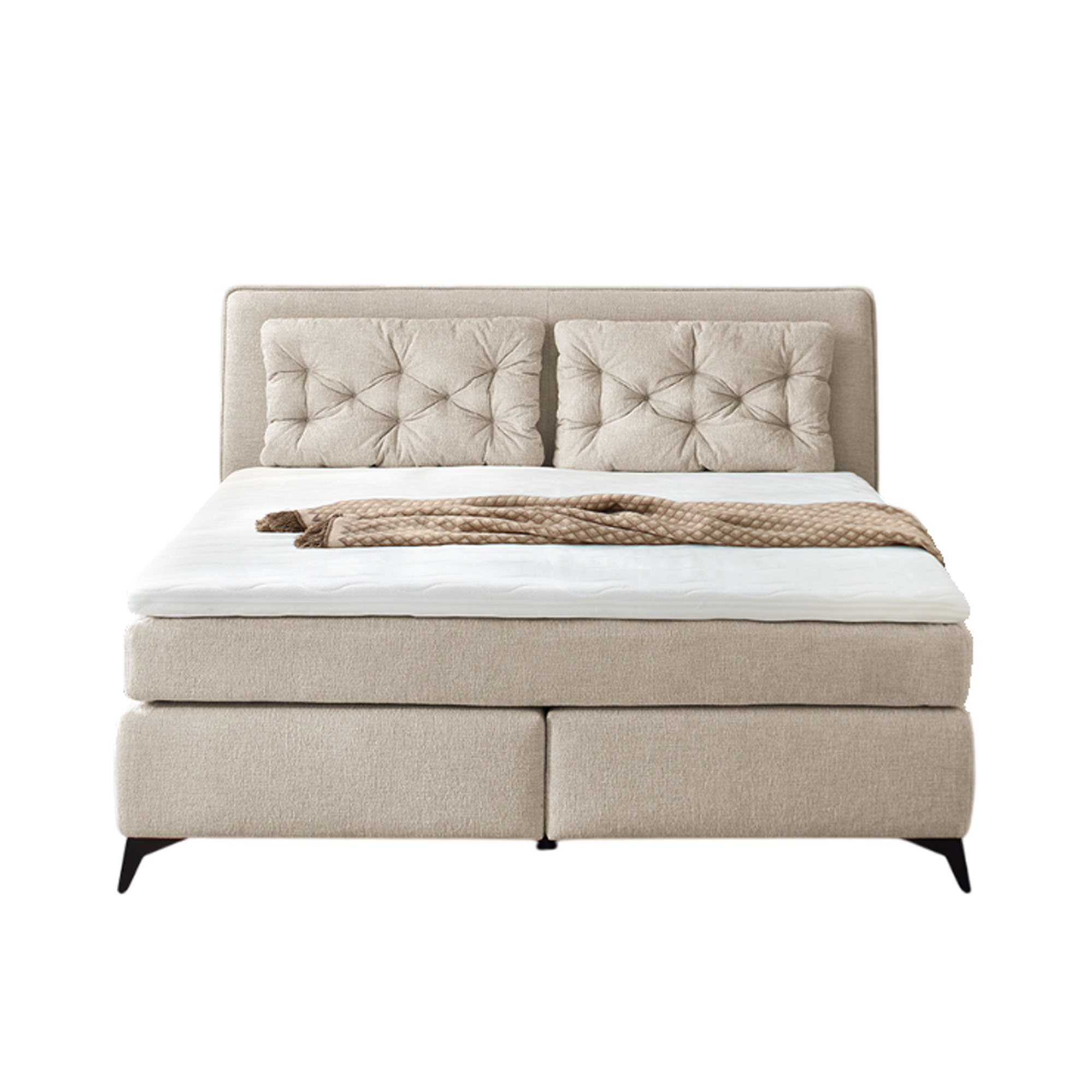 Frontansicht eines Boxspringbetts mit Liegefläche 180×200 cm in Beige
