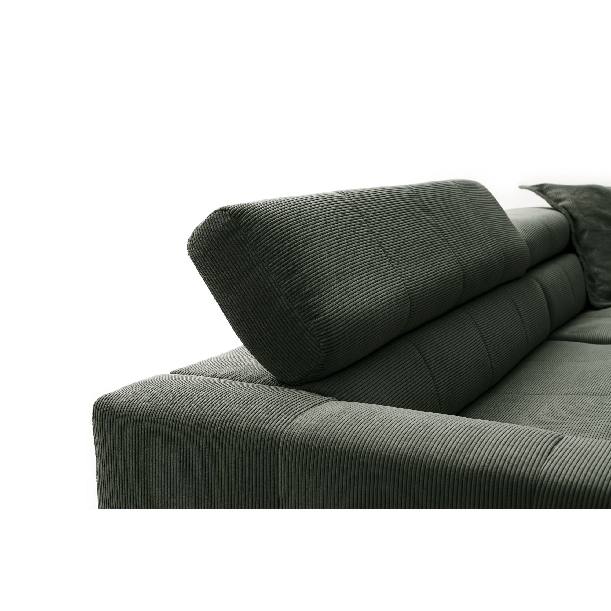 Detailansicht der gepolsterten Rückenlehne des Ecksofas