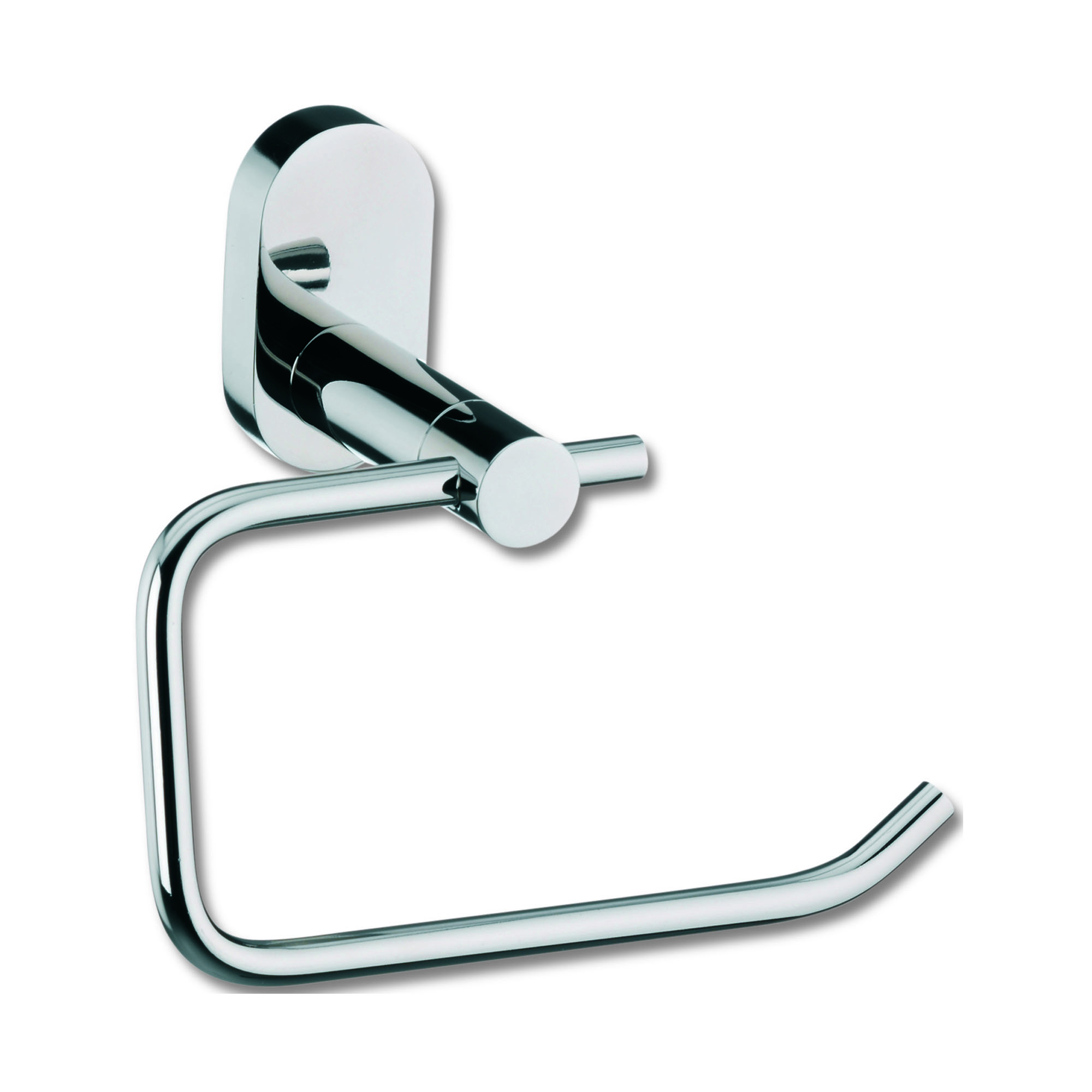 Wandmontierter Toilettenpapierhalter aus silberfarbenem Metall mit offener Rollenhalterung