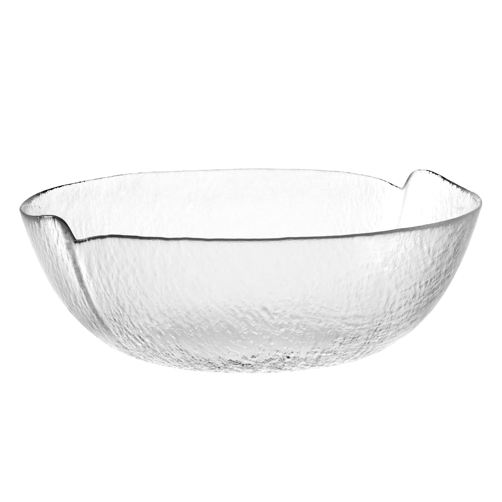 Transparente ovale Glasschale mit strukturierter gehämmerter Oberfläche