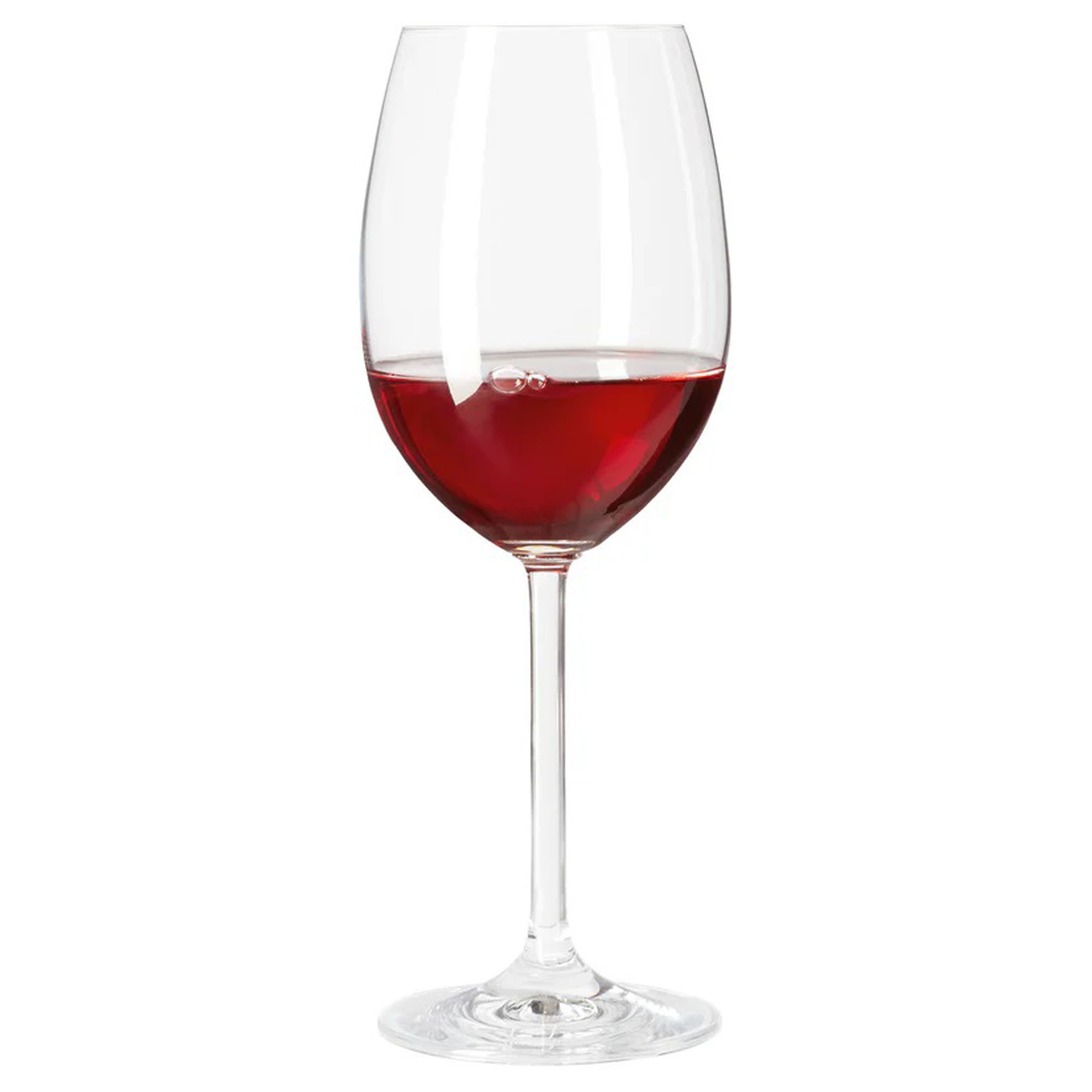 Weinglas mit rotem Wein in klassischer Form auf weißem Hintergrund