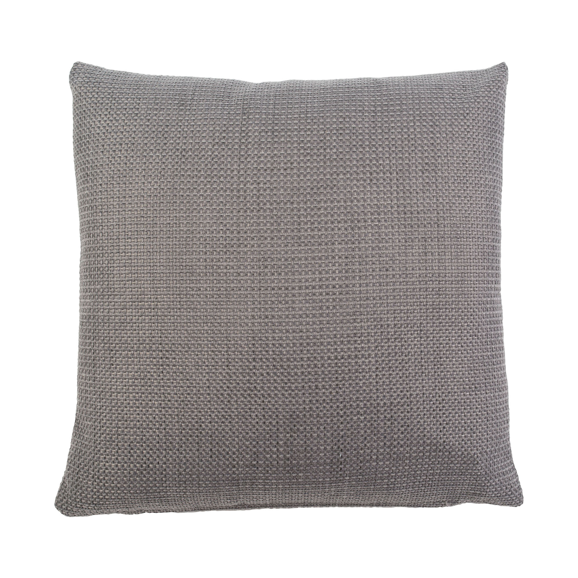 Quadratische Kissenhülle in Silber, ca. 50 × 50 cm.