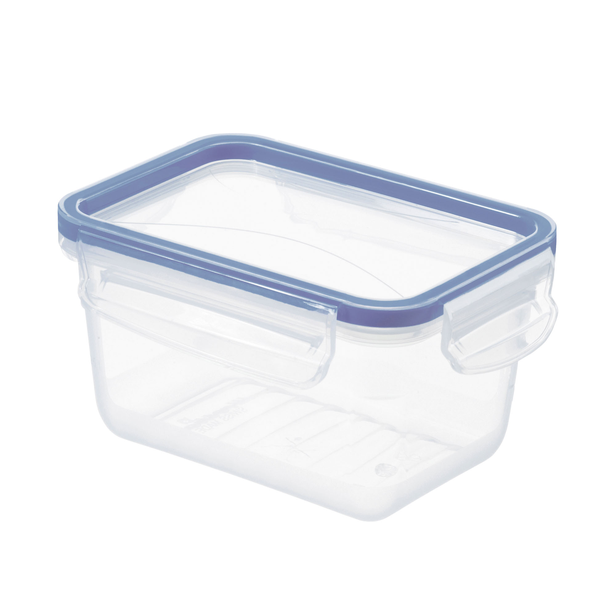 Quadratische transparente Frischhaltedose mit Deckel und blauem Dichtungsring