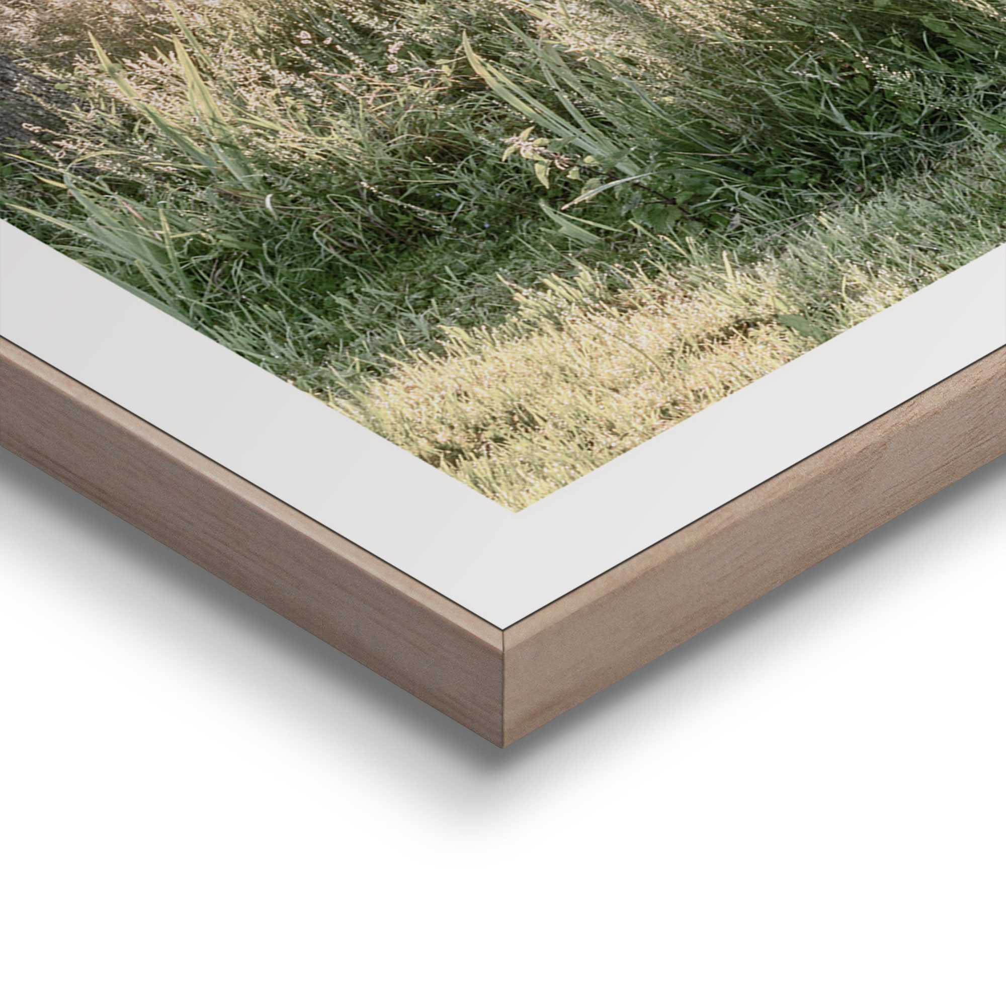 Detailaufnahme einer Ecke des Wandbilds „Rise and Shine“, 50 × 50 cm; Oberfläche, Kante und Materialstärke sind sichtbar.
