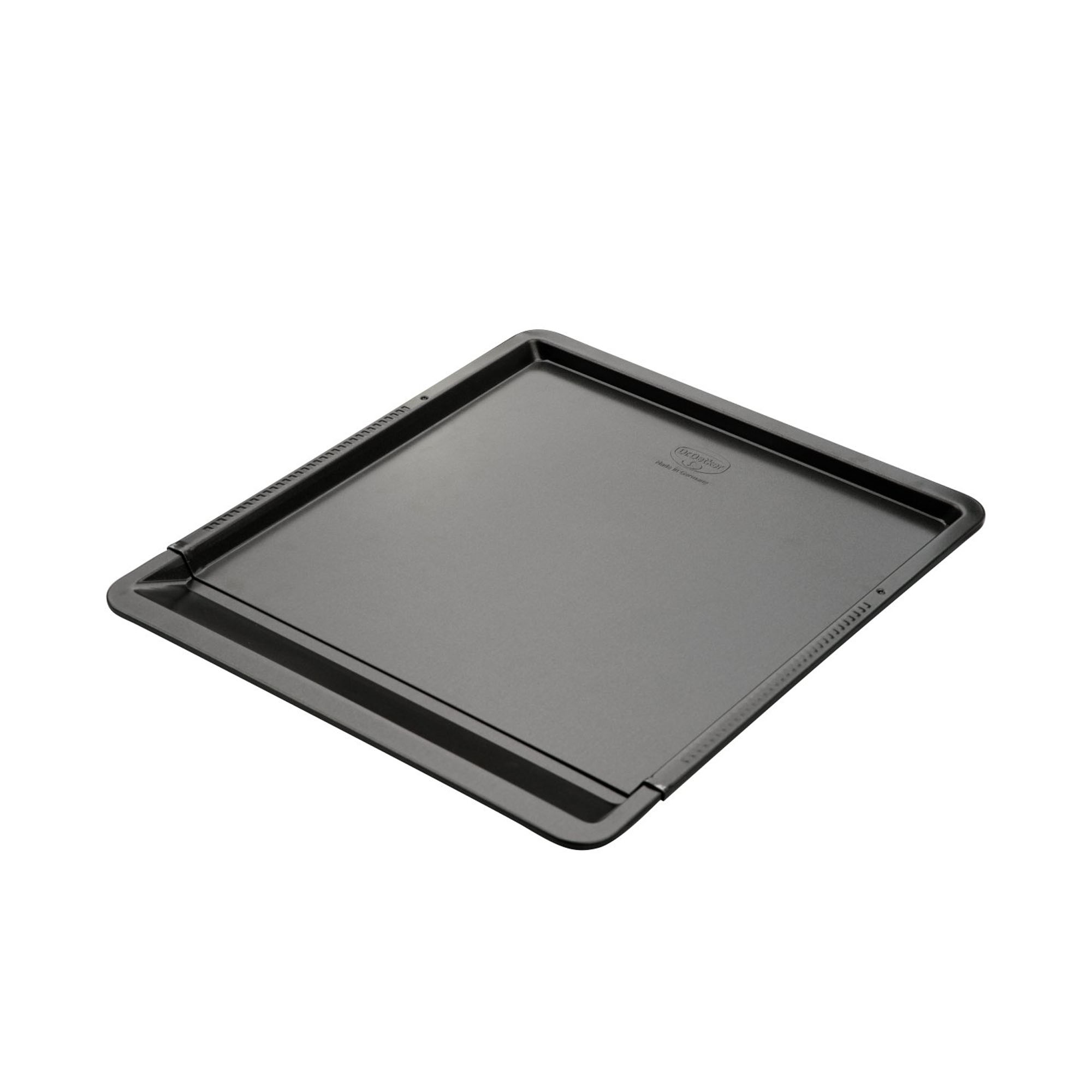 Schwarzes verstellbares Backblech mit Rand für den Backofen