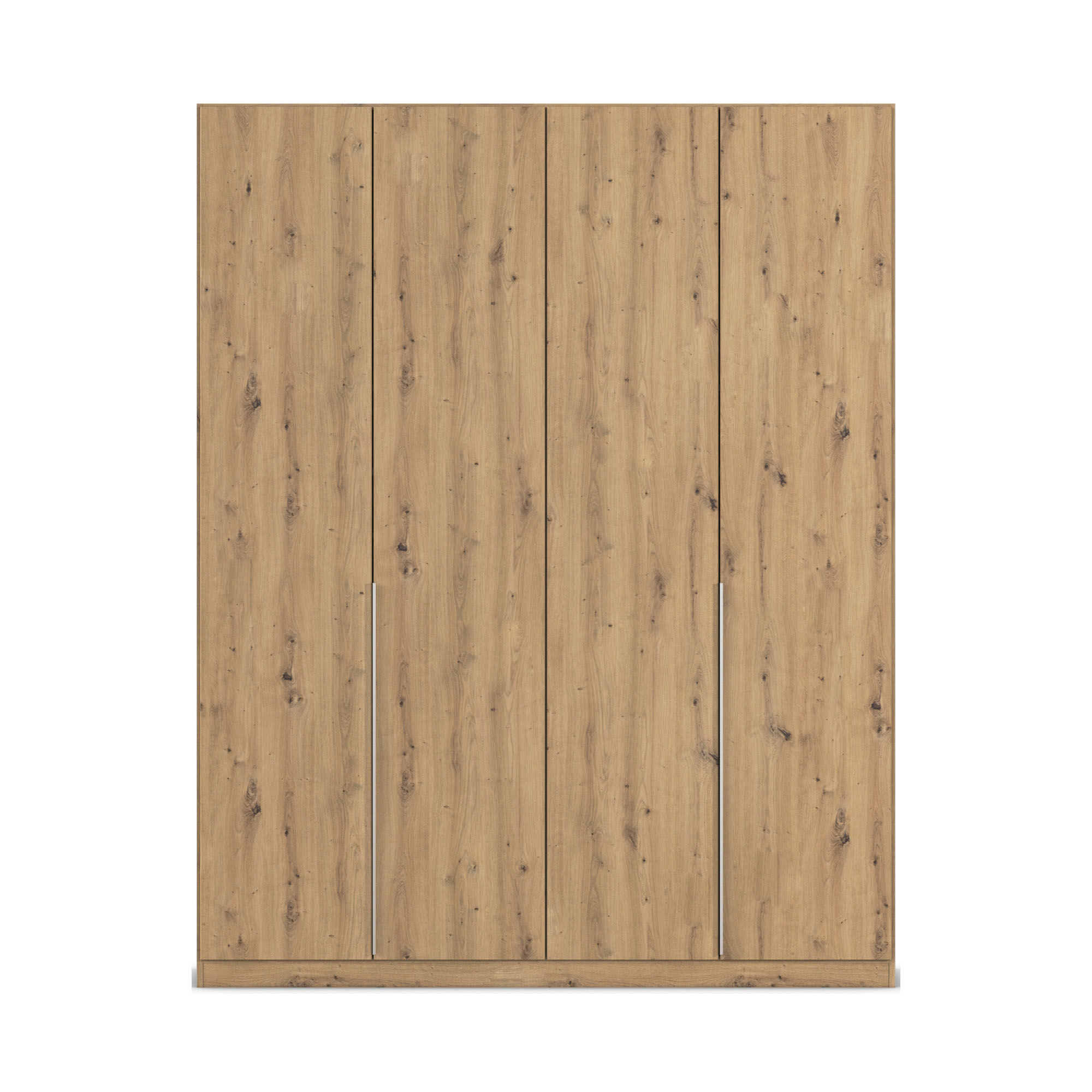 Minimalistischer 4-türiger Kleiderschrank in Eiche Artisan mit schlichten langen Griffleisten in Frontansicht