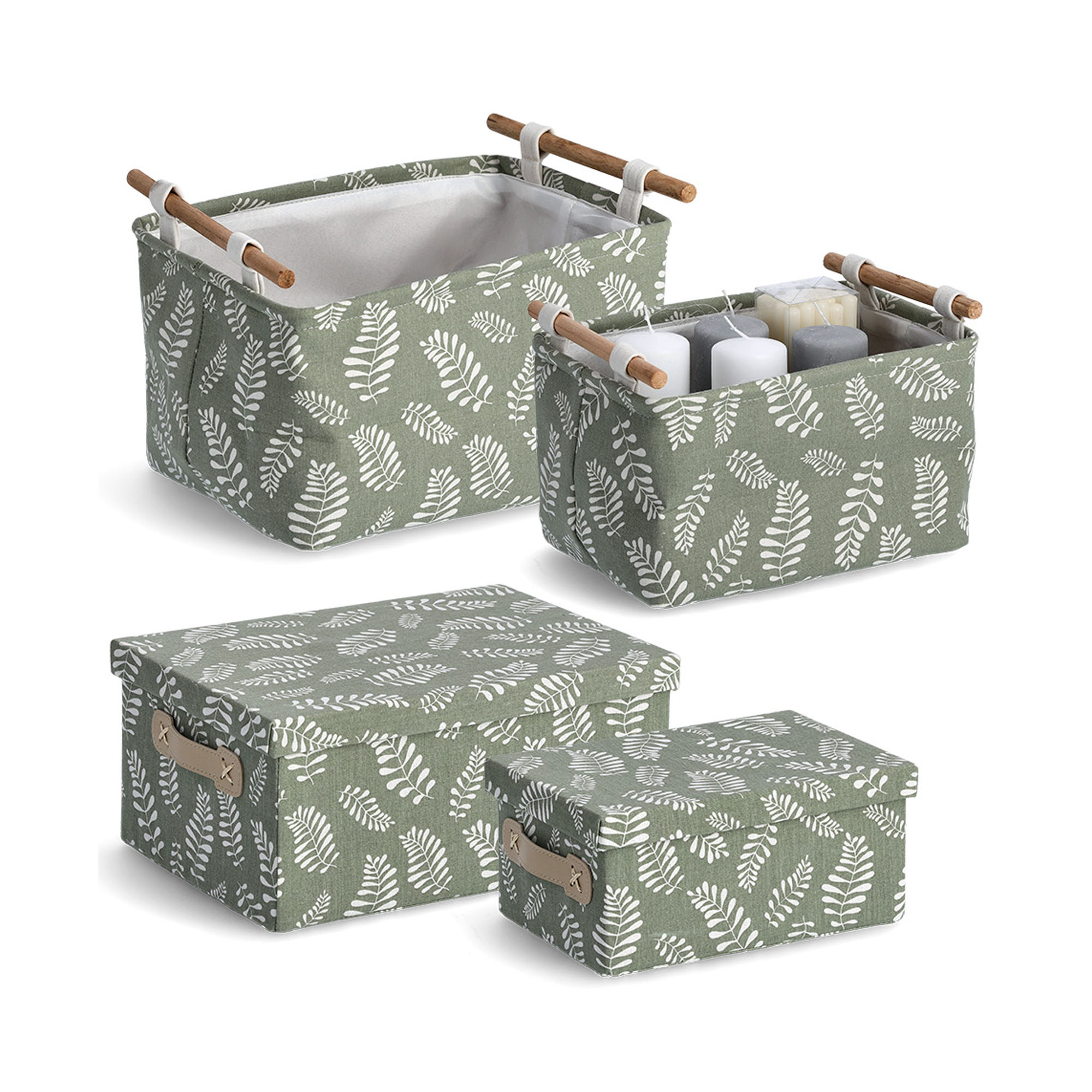 Alternative Ansicht: Zeller Aufbewahrungsbox "Leaves"; Farbe grün; Material Baumwolle/Polyester; Maße ca. 28 × 19 × 13 cm.