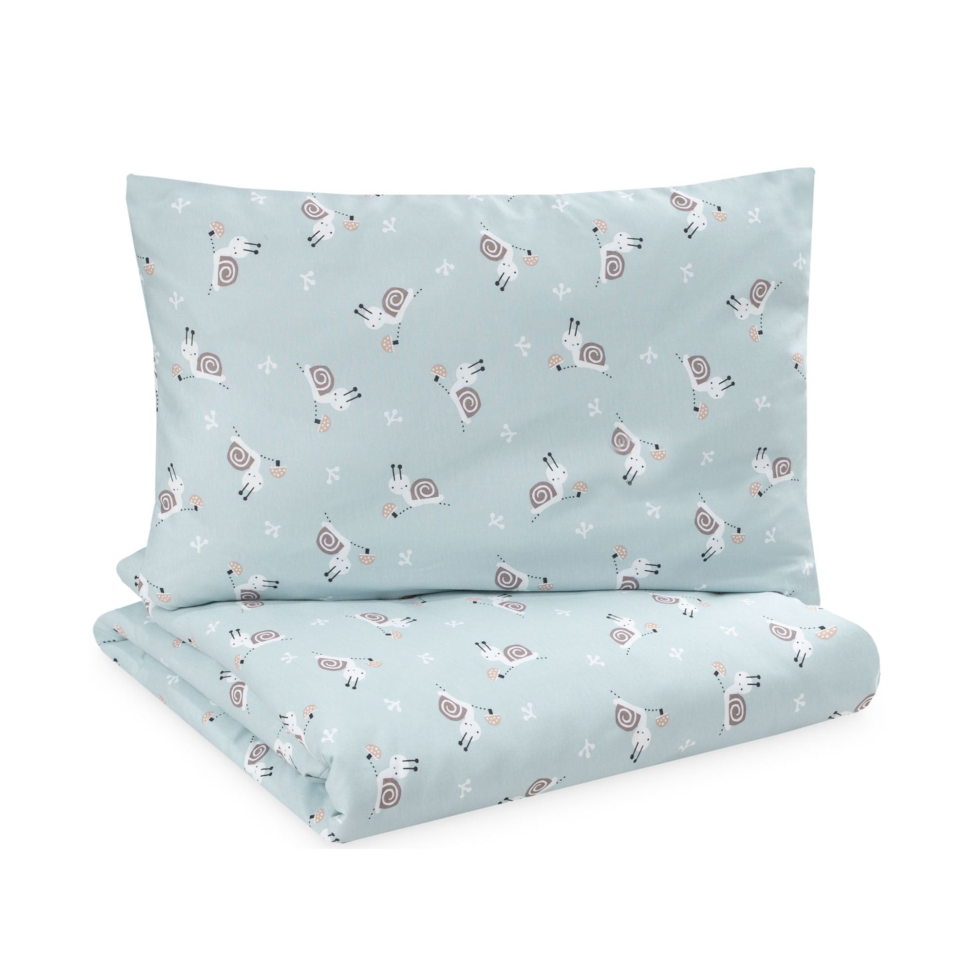 Gefaltete Kinderbettwäsche aus Jersey in hellem Blau mit kleinen Schneckenmotiven