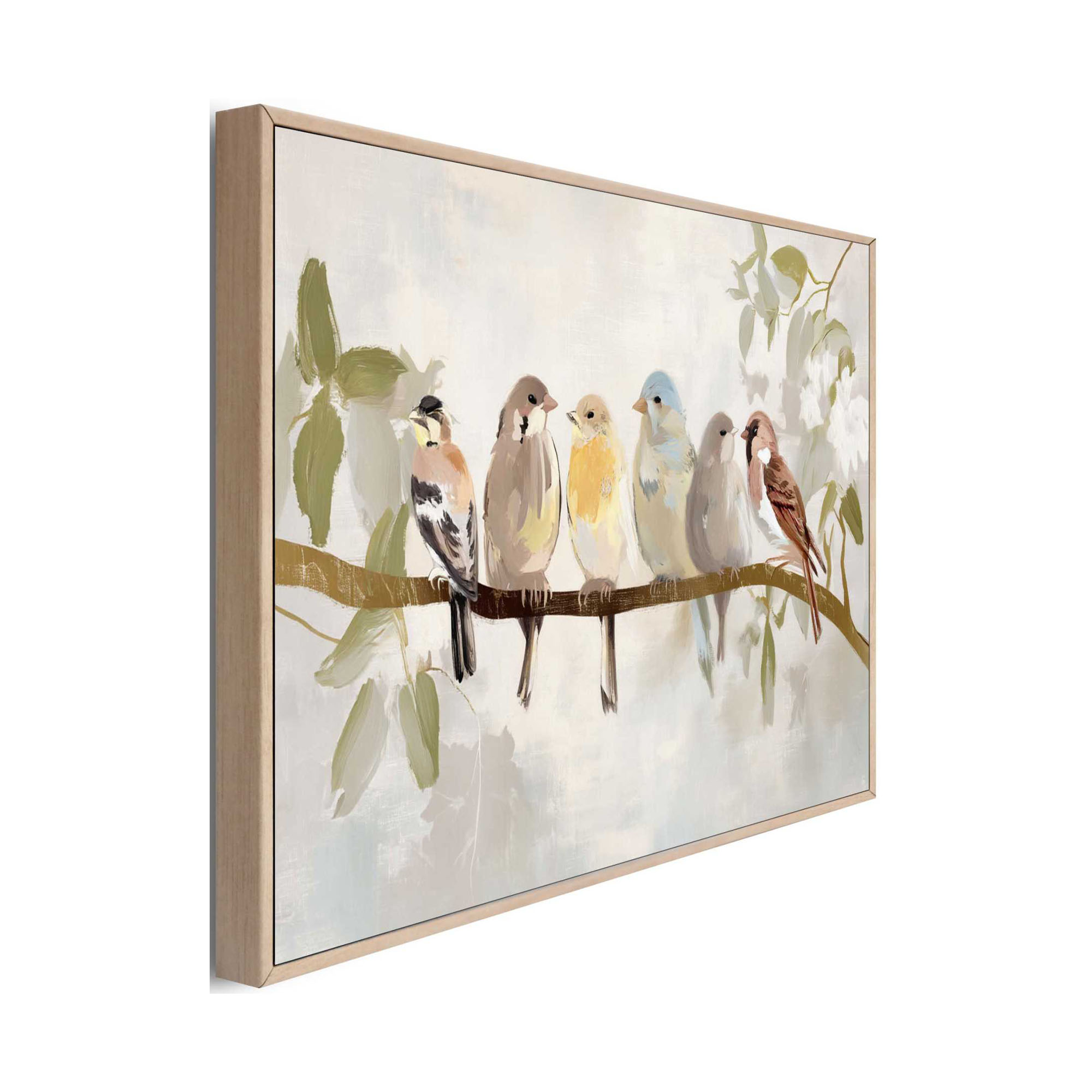 Seitliche Schrägansicht des Wandbilds „Botanical Birdies“, 20 × 30 cm; Profil, Kante und Tiefe des Bildes sind erkennbar.