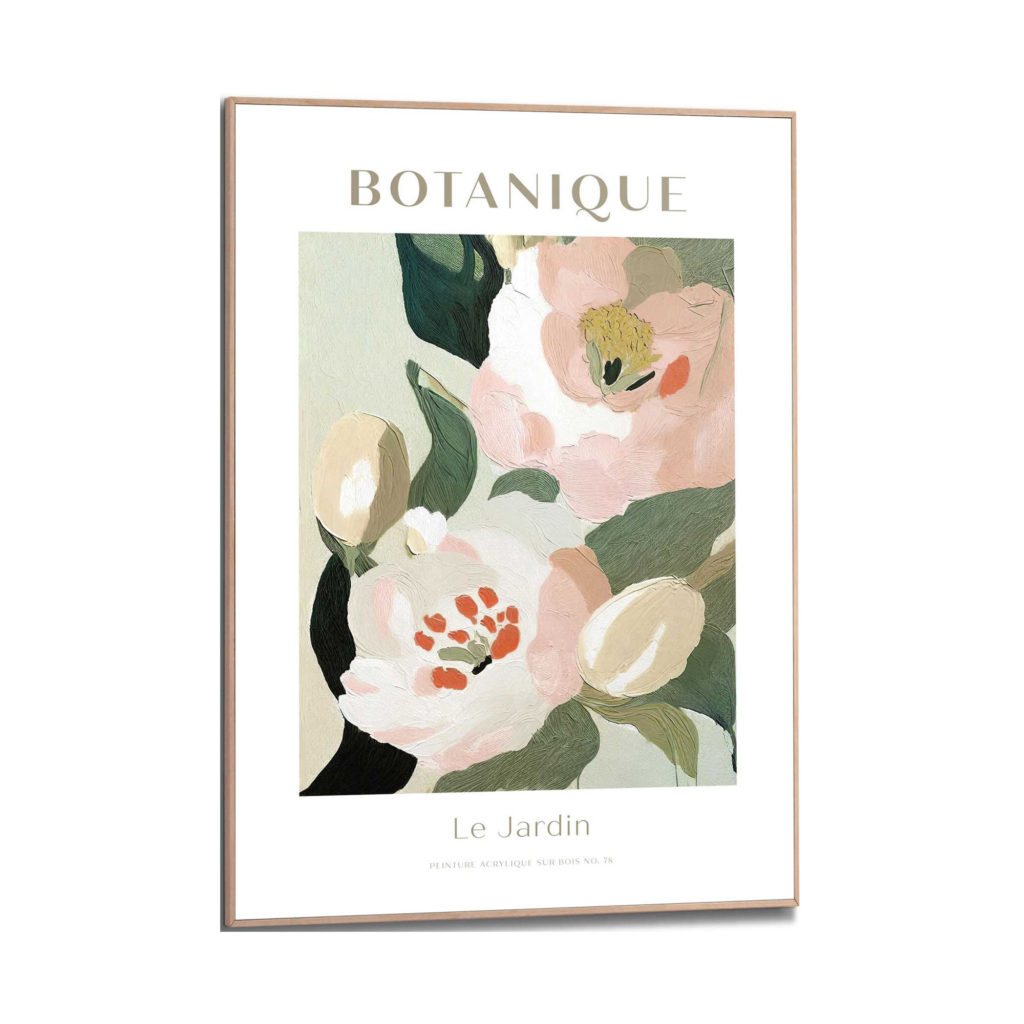 Frontansicht des Wandbilds „Botanique“ in Grün, Größe 50 × 70 cm; das vollständige Motiv ist zu sehen.