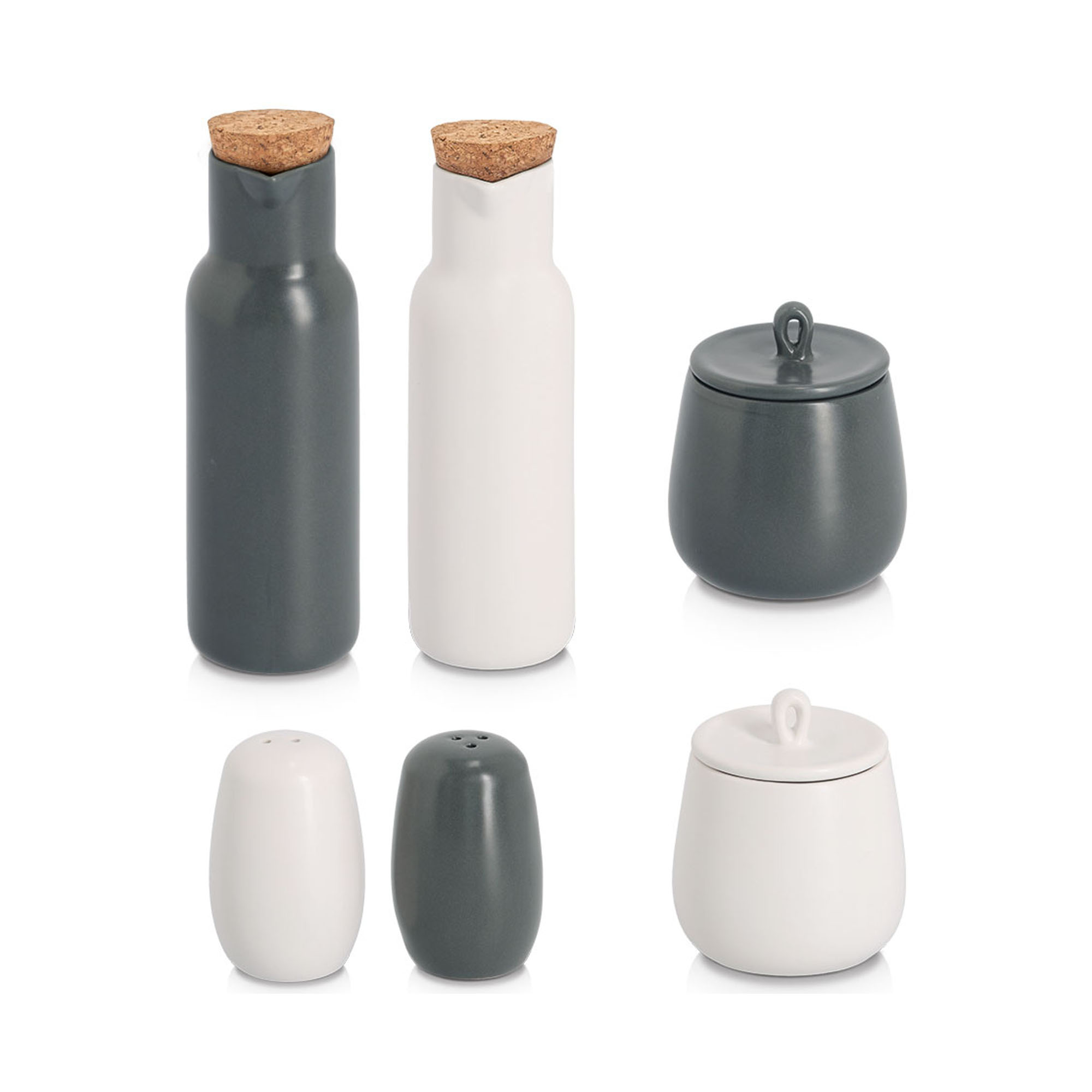 Alternative Ansicht: Zeller Salz-/Pfefferstreuer-Set 2tlg.; Farbe anthrazit/weiß; Material Keramik; Ausführung: 2-tlg.; Maße ca. D 5,5 × 8,4 cm.