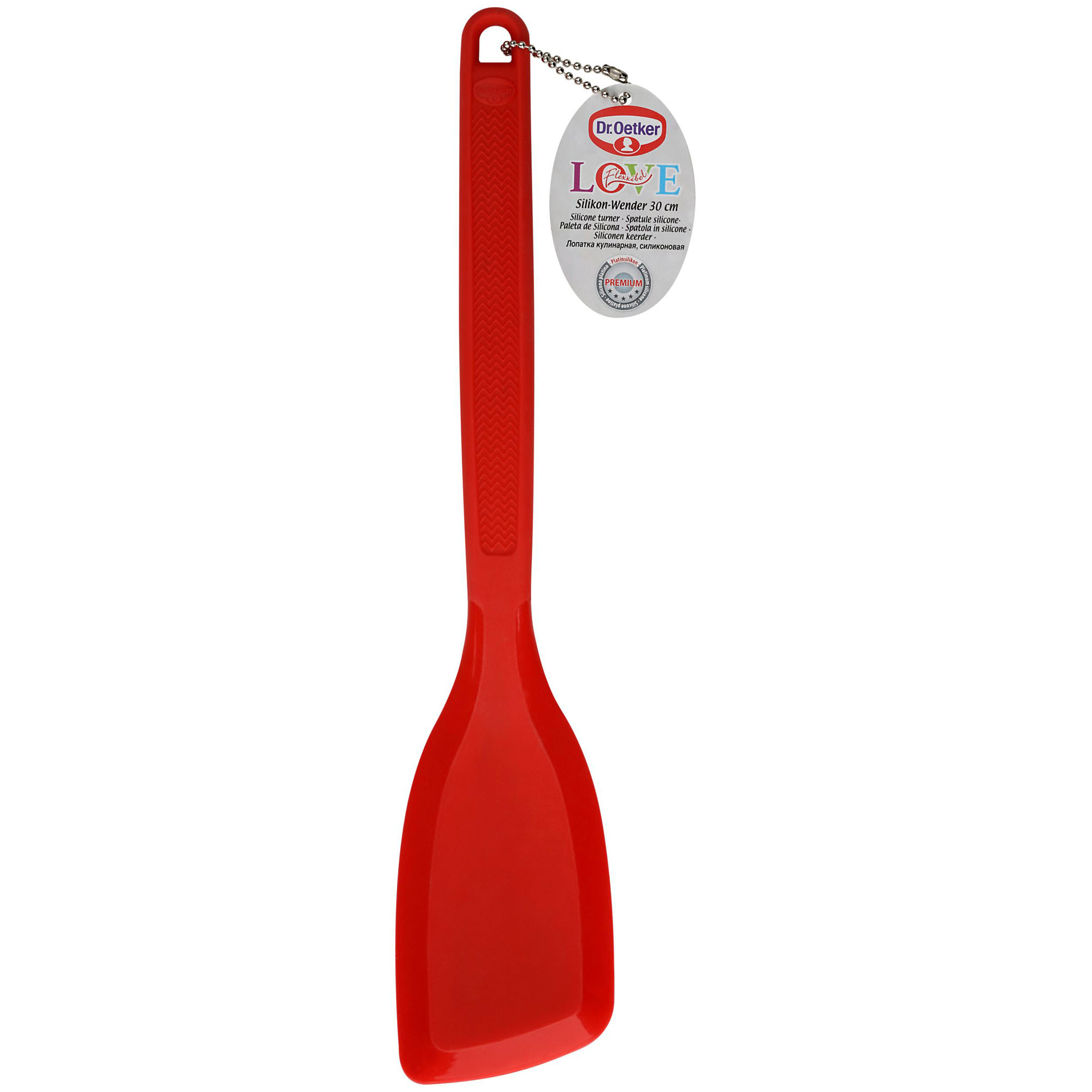 Roter Silikon Pfannenwender mit ergonomischem Griff von Dr Oetker