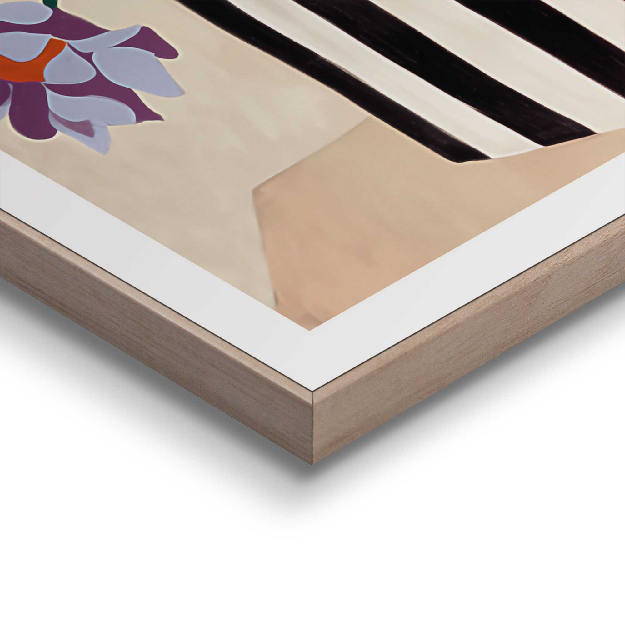 Detailaufnahme einer Ecke des Wandbilds „Funky Vase“, 40 × 50 cm; Oberfläche, Kante und Materialstärke sind sichtbar.