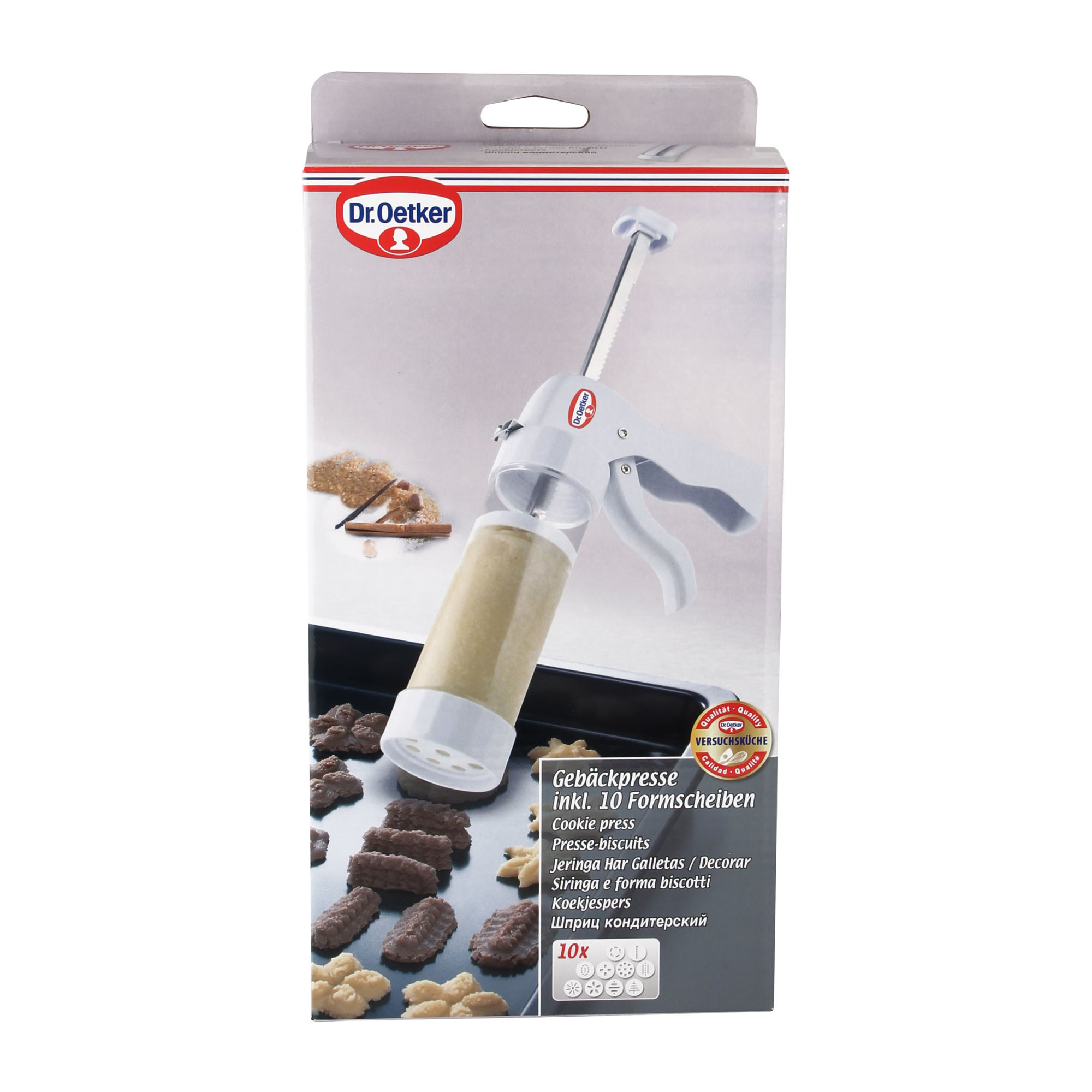 Verpackung der Gebäckpresse mit Beispielgebäck