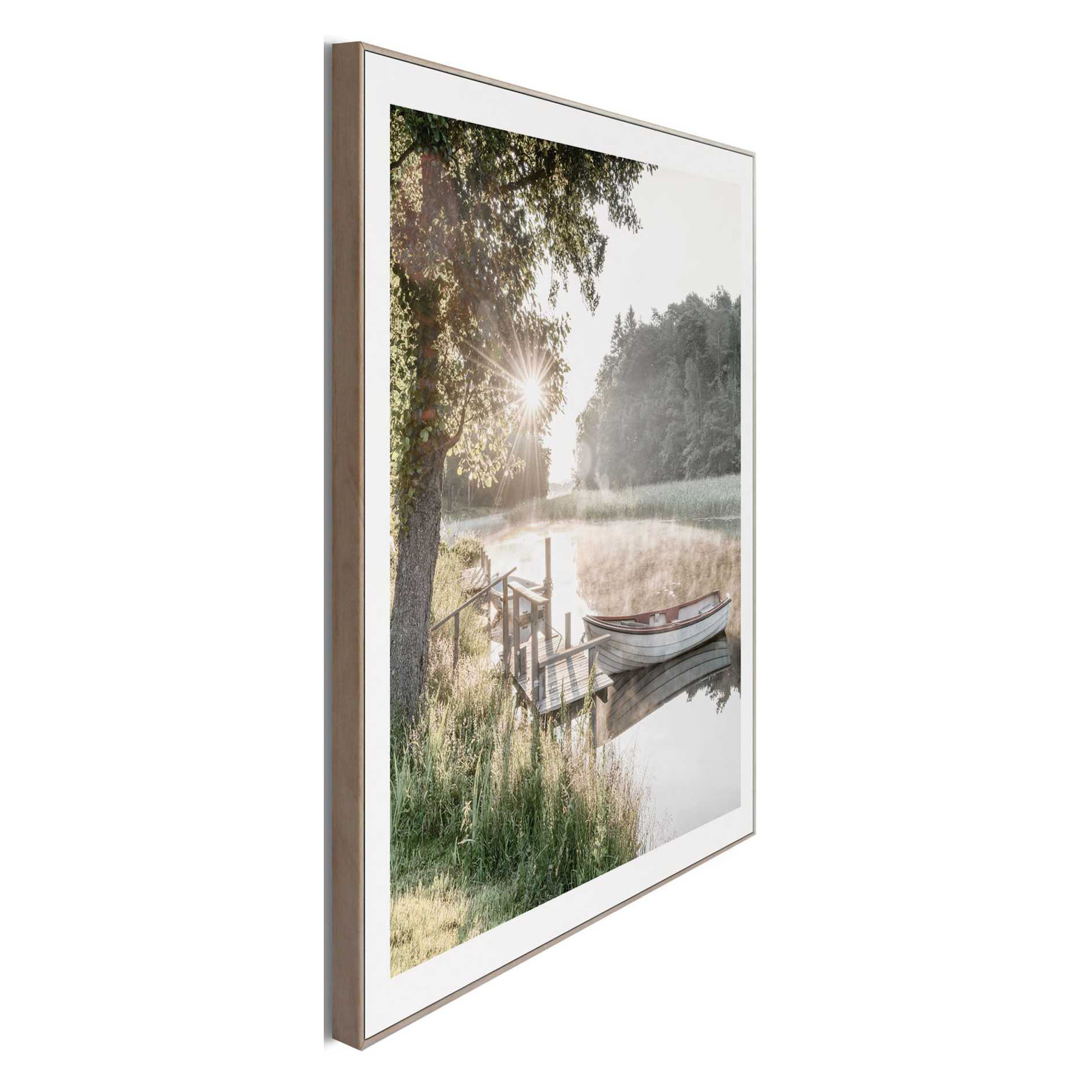 Seitliche Schrägansicht des Wandbilds „Rise and Shine“, 50 × 50 cm; Profil, Kante und Tiefe des Bildes sind erkennbar.
