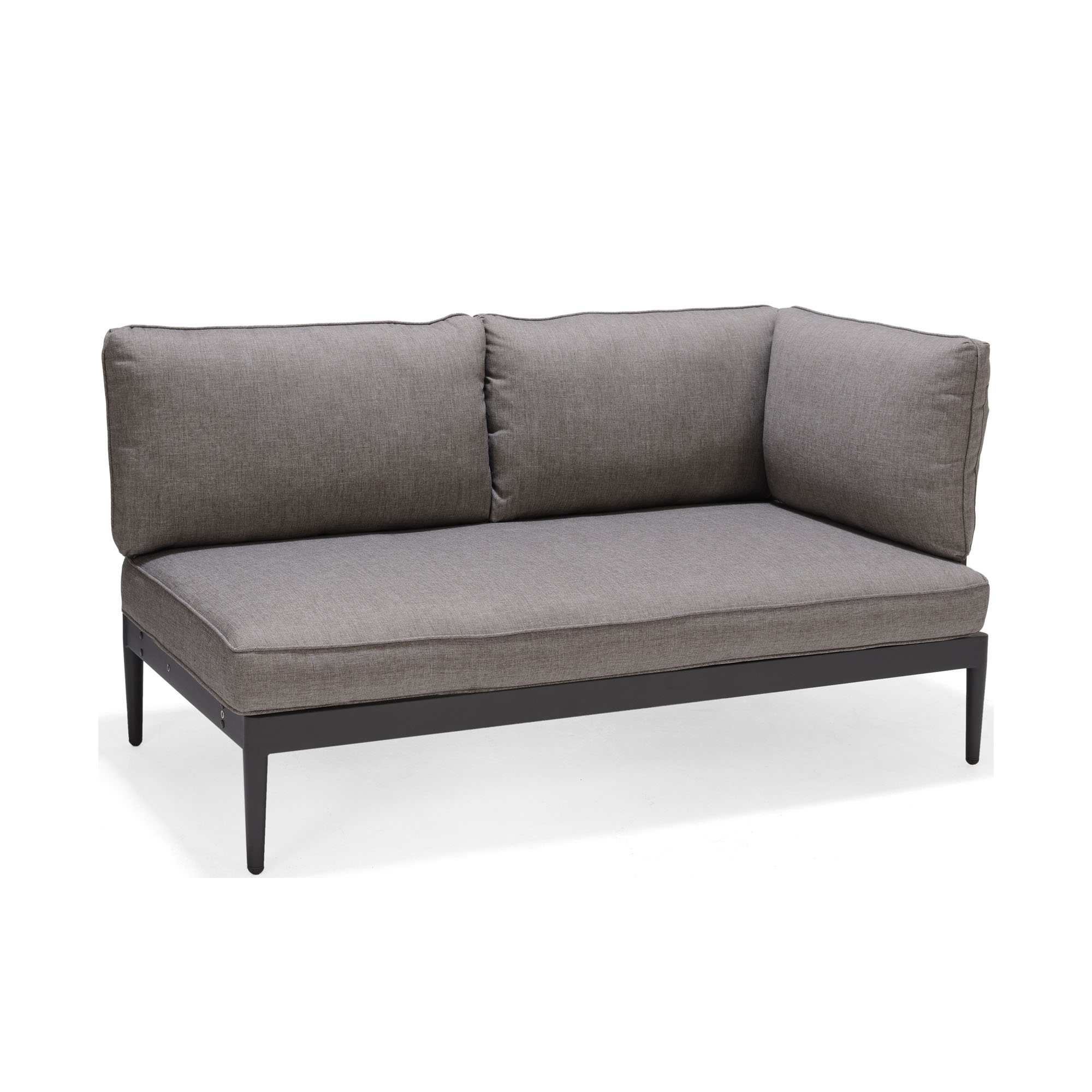 Garten Sofa Element mit Sitzpolster und zwei Rückenlehnen auf weißem Hintergrund