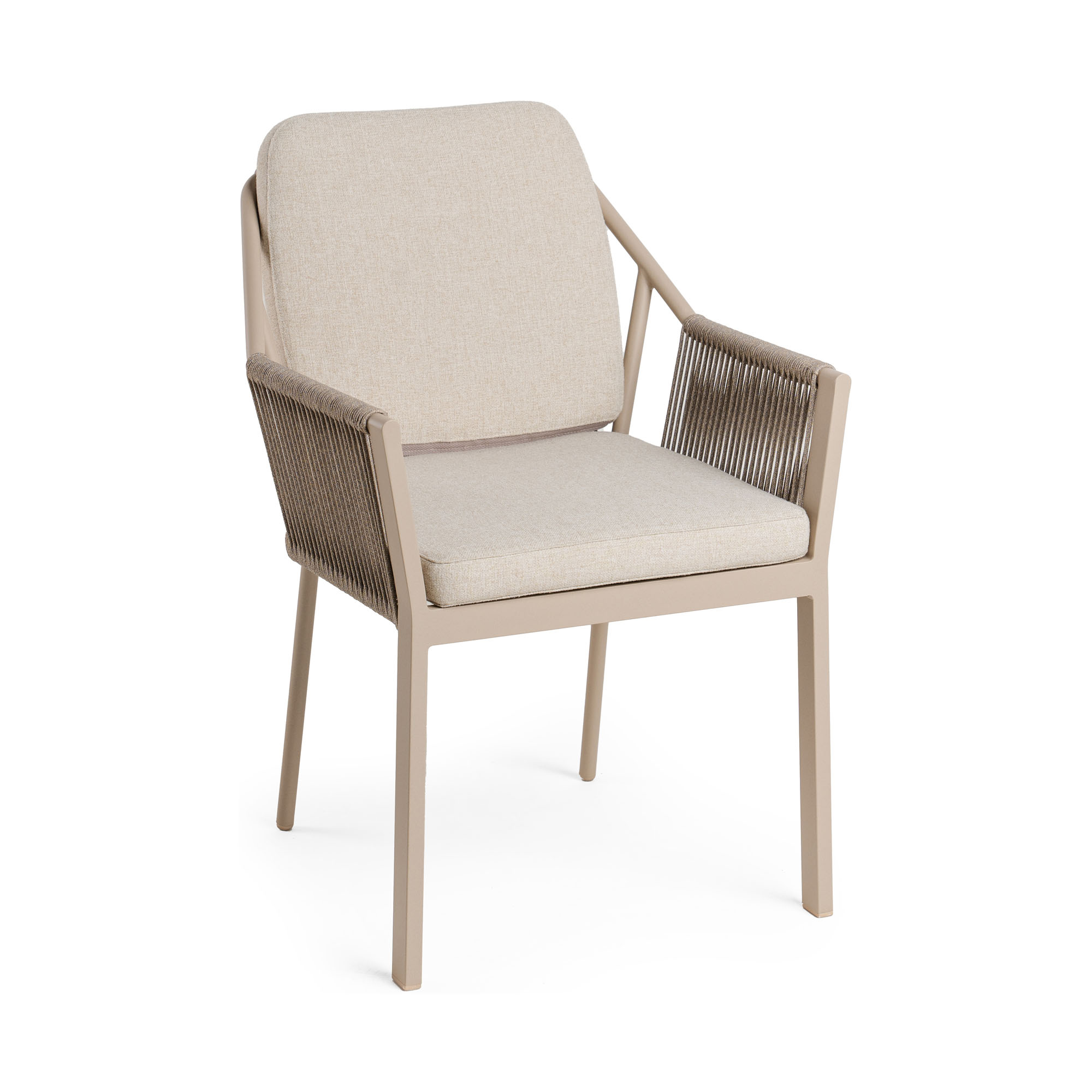 Dining Chair mit Gestell in Champagnerfarbe und hell gepolstertem Sitz- und Rückenbereich, Frontansicht